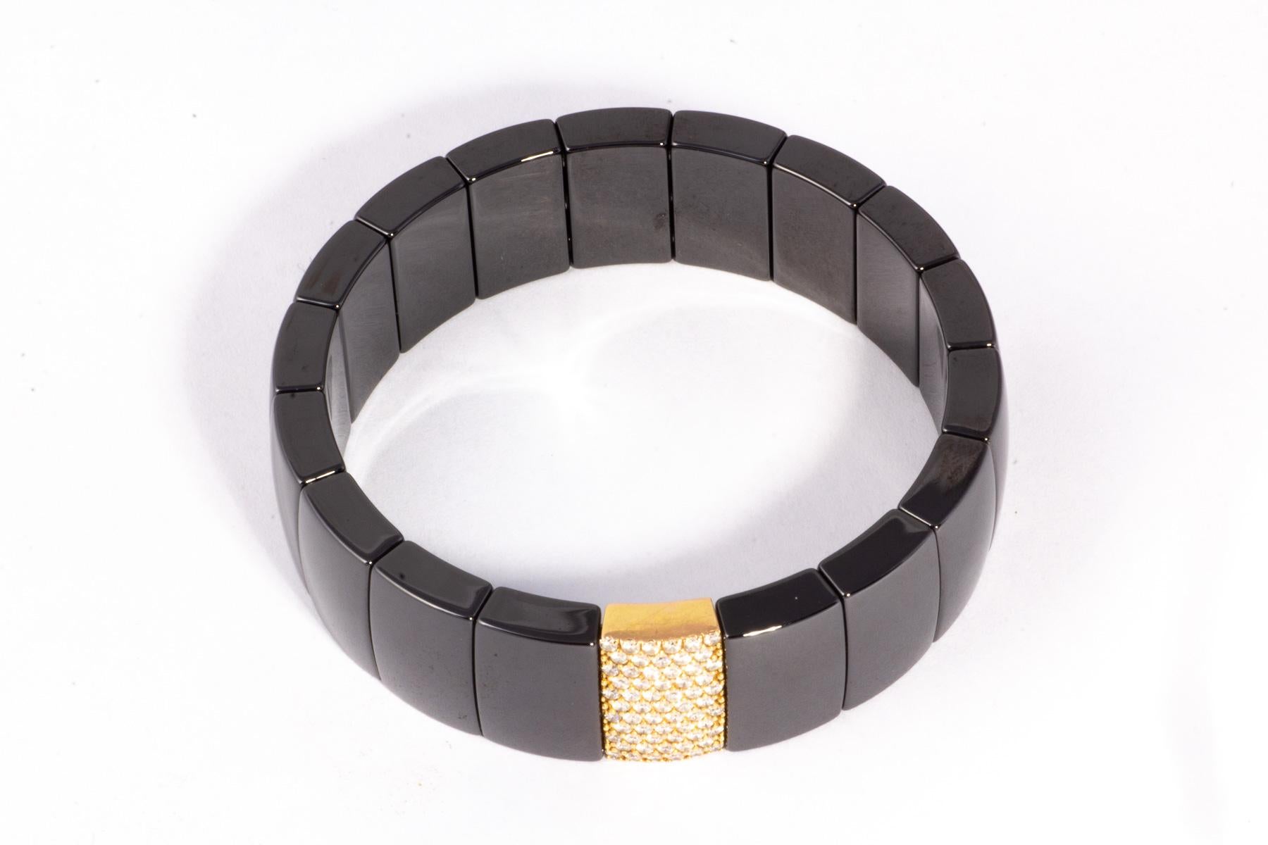 Chic Flexible Black Ceramic Bracelet with 18k Rose Gold and White Diamond Insert-1.5 carats Diamonds-color F-G clarity-VS