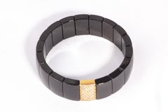 Black Ceramic Flexible Bracelet with Rose Gold and Diamond Ornamentation