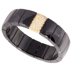 Black Ceramic Flexible Bracelet with Rose Gold and Diamond Ornamentation