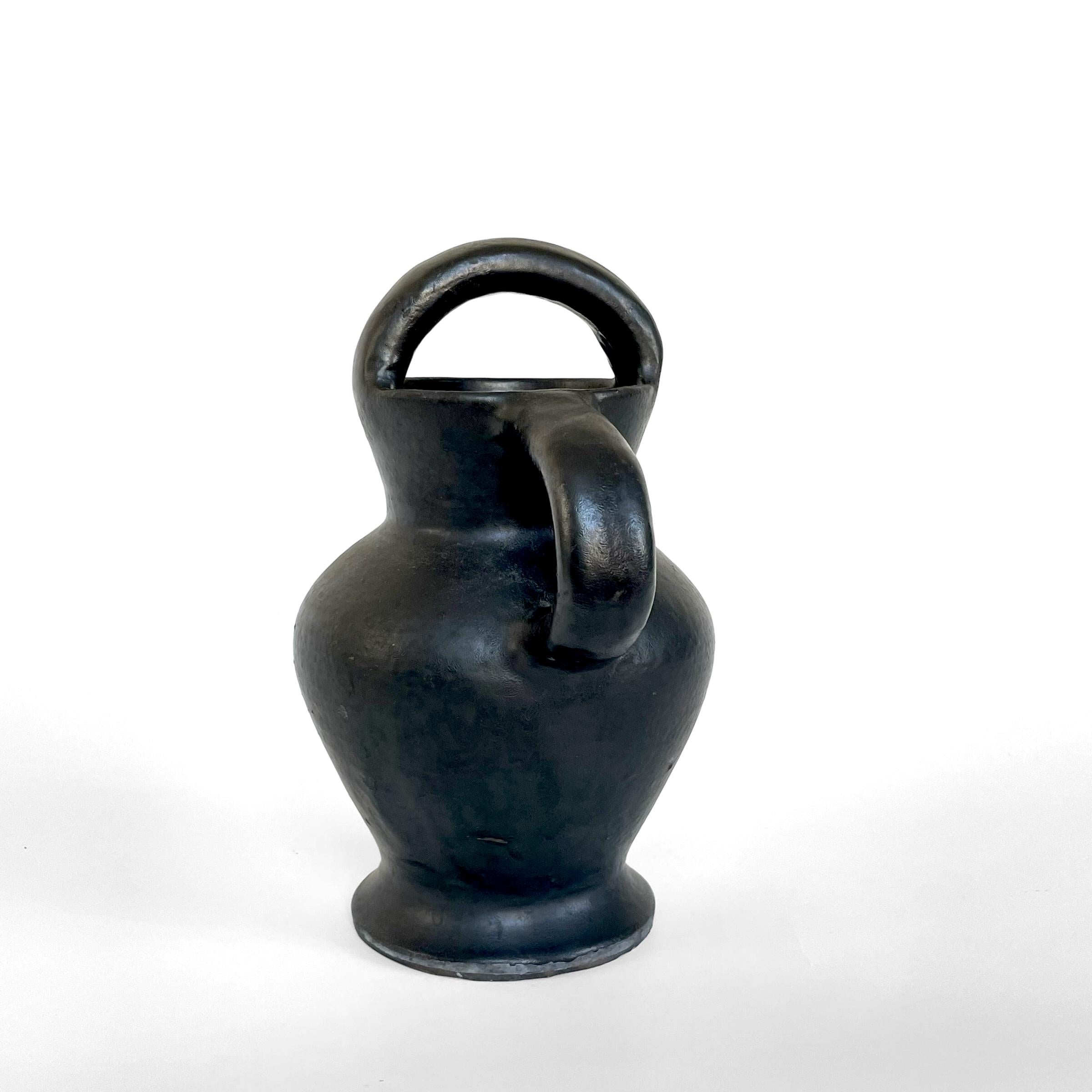 Glazed Black ceramic gargoulette by Robert Picault, circa 1955 For Sale