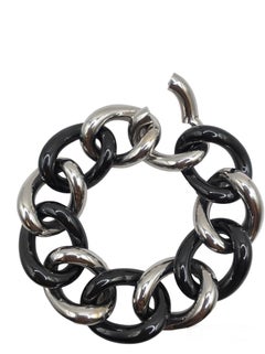 Black Ceramic Gourmette Bracelet in 18 Karat White Gold