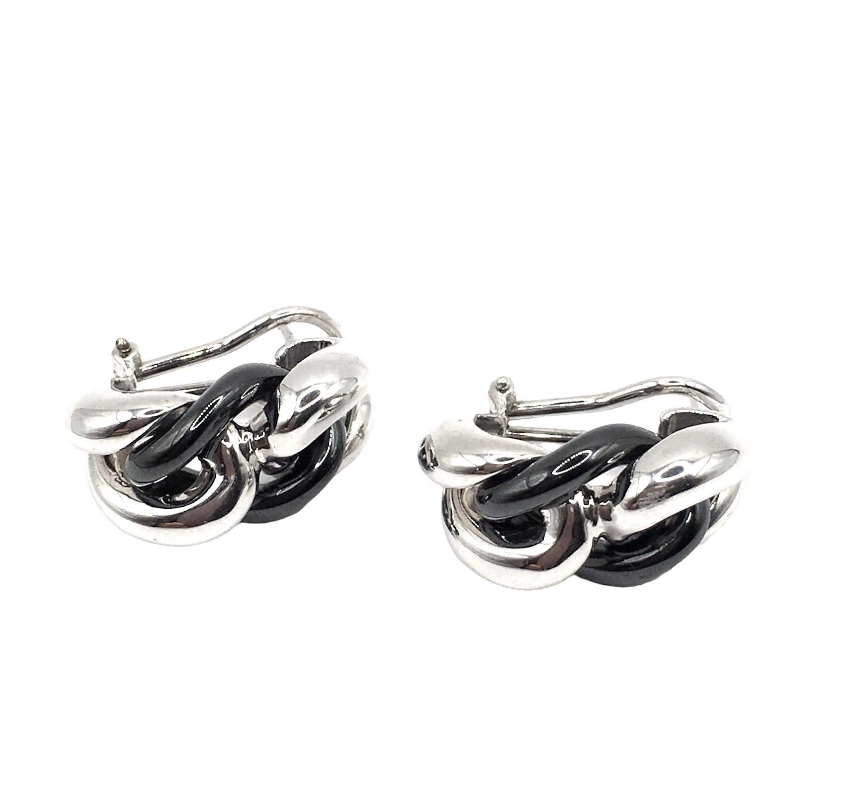 Black ceramic groumette pair of earrings 18 kt white gold In New Condition For Sale In Milano, Lombardia