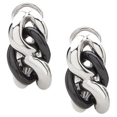 Black ceramic groumette pair of earrings 18 kt white gold