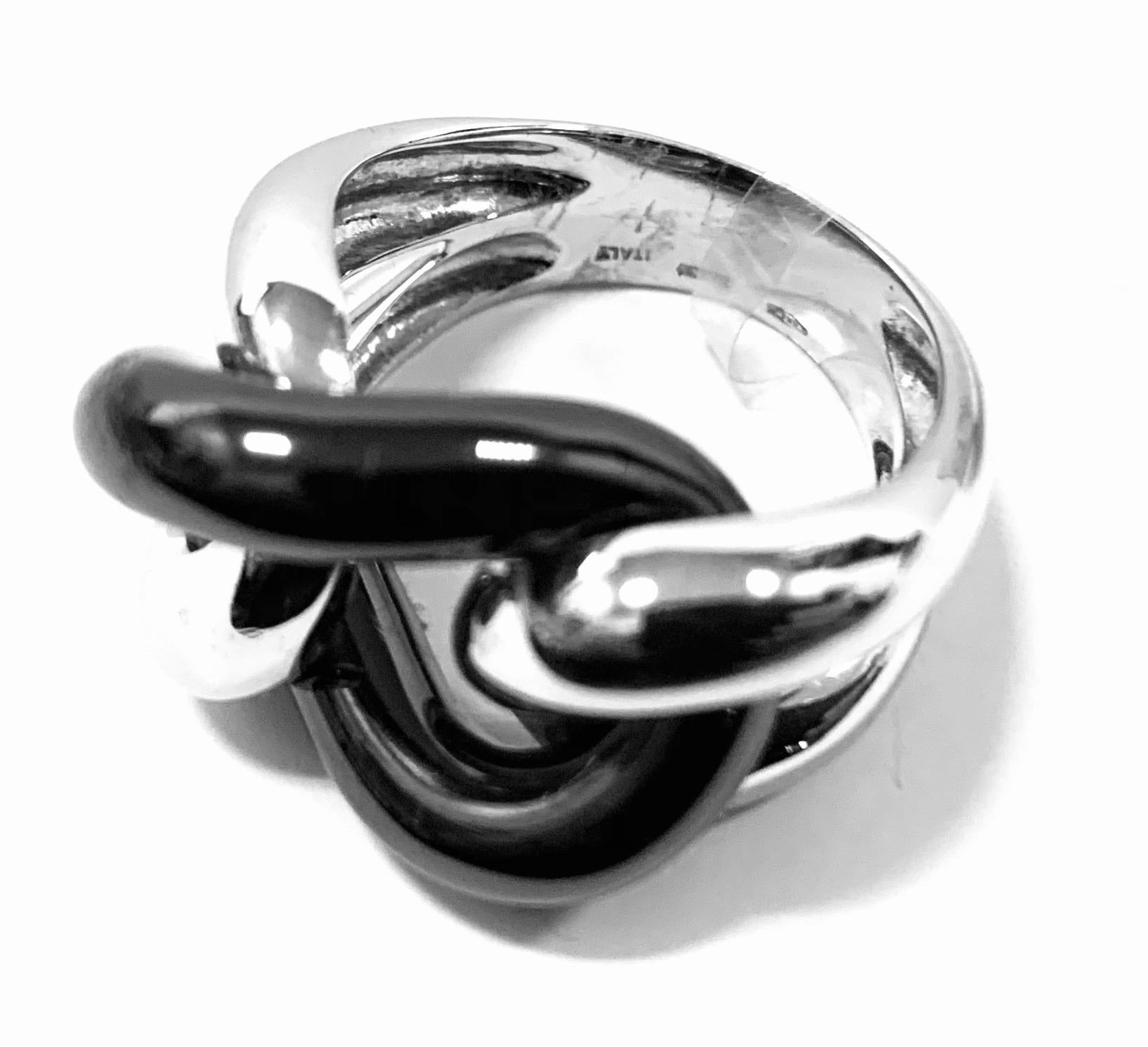 Women's Black Ceramic Groumette Ring 18 Karat White Gold For Sale