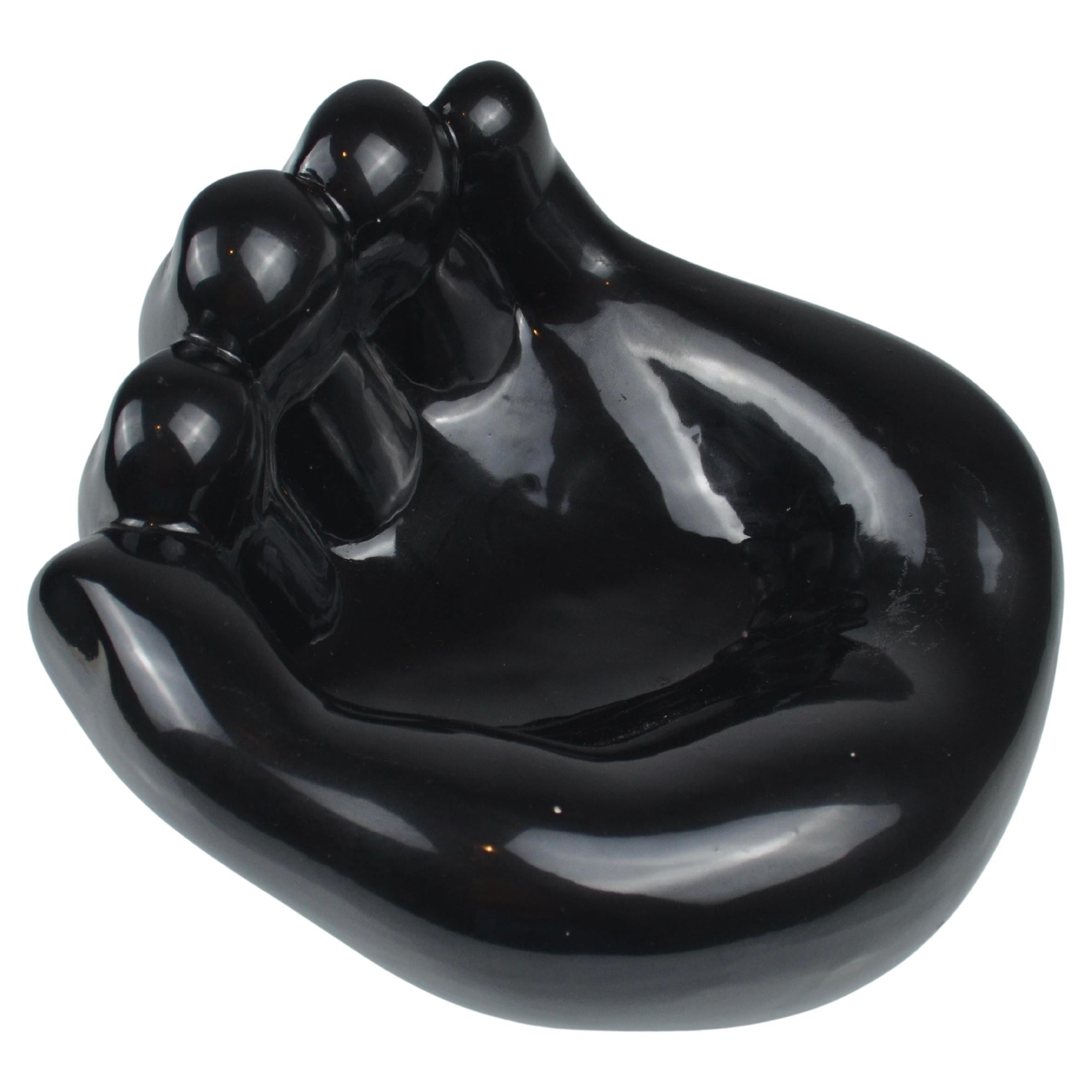 Black Ceramic Hand-Shaped Vide-Poche, France, 1960s