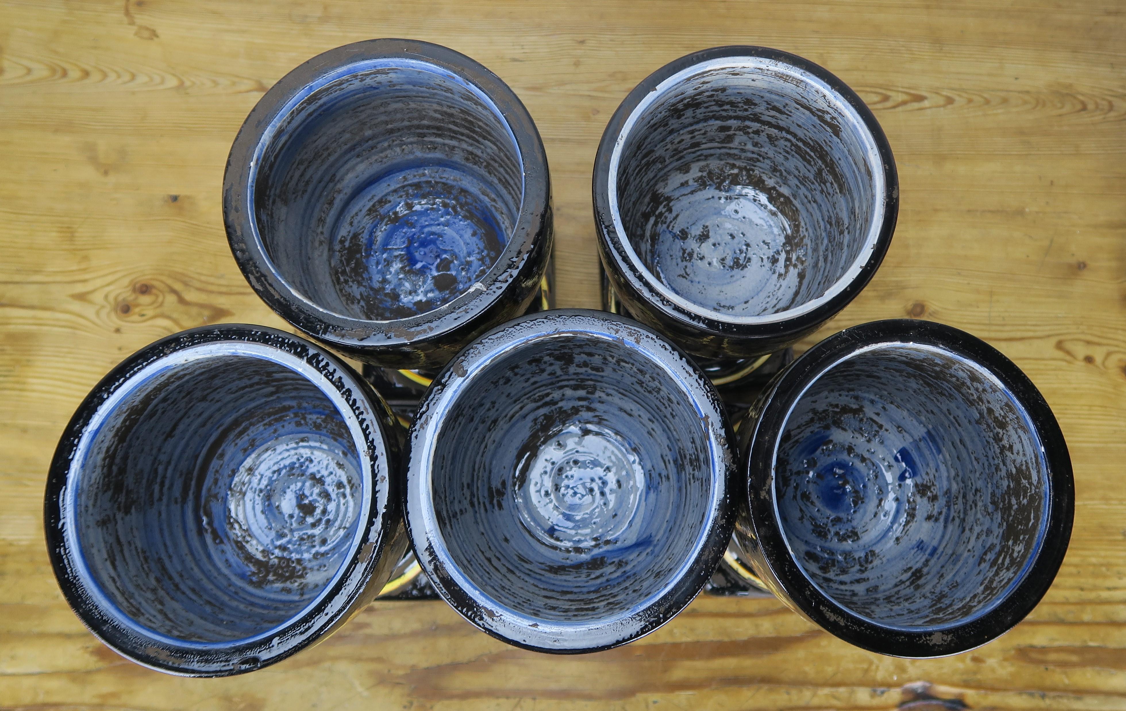 Black Ceramic Italian Pharmacy Jars-Set of Five In Good Condition In Los Angeles, CA