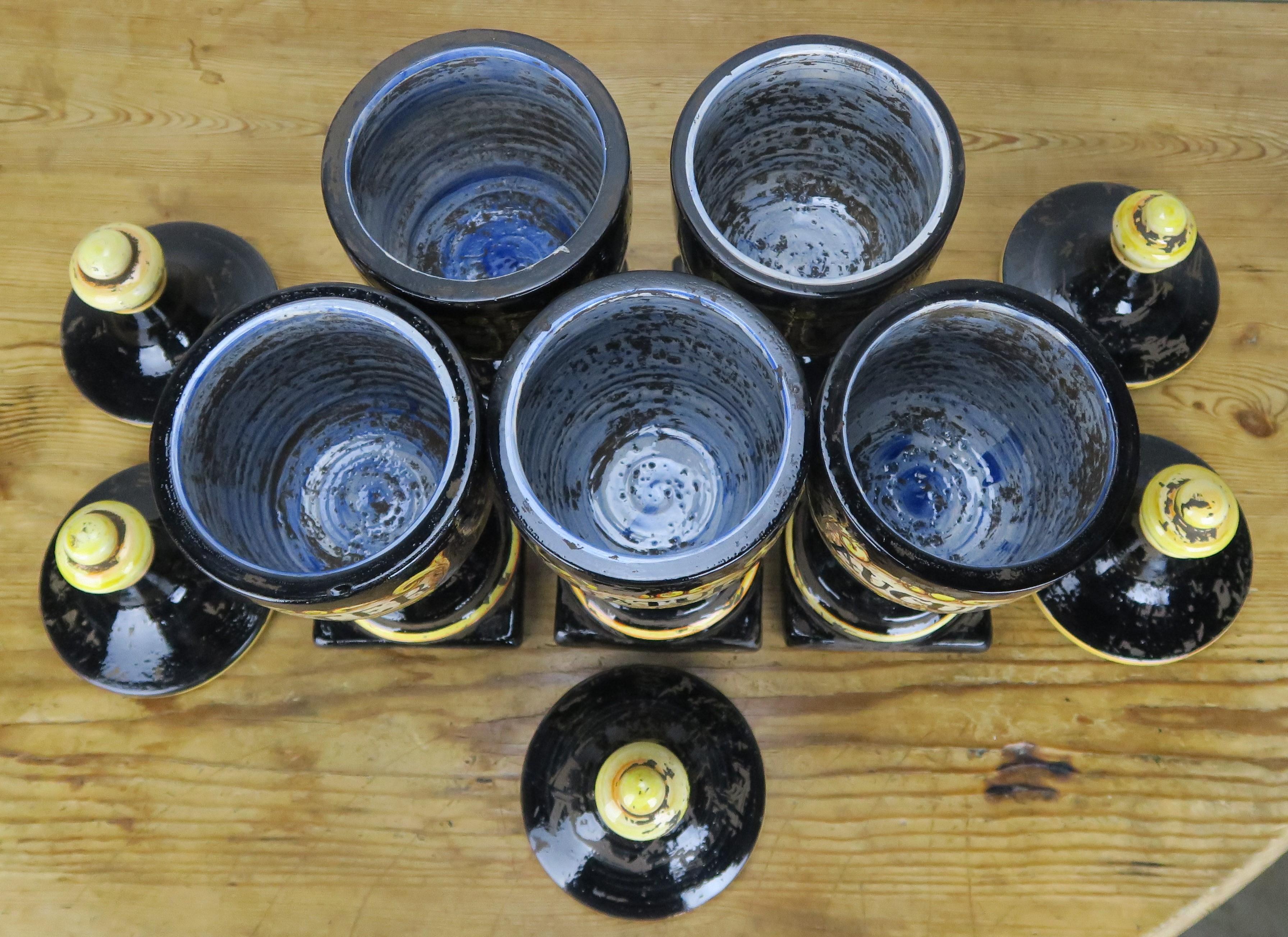 Early 20th Century Black Ceramic Italian Pharmacy Jars-Set of Five