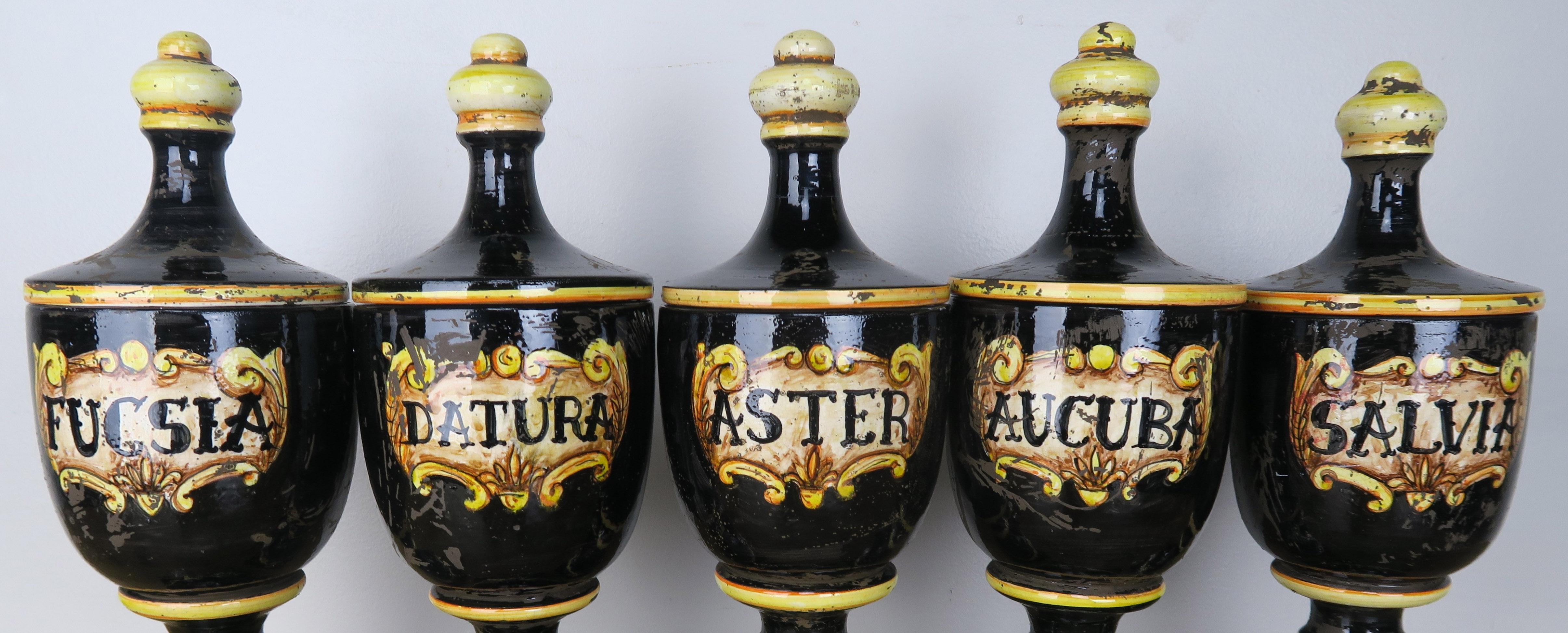 Black Ceramic Italian Pharmacy Jars-Set of Five 1
