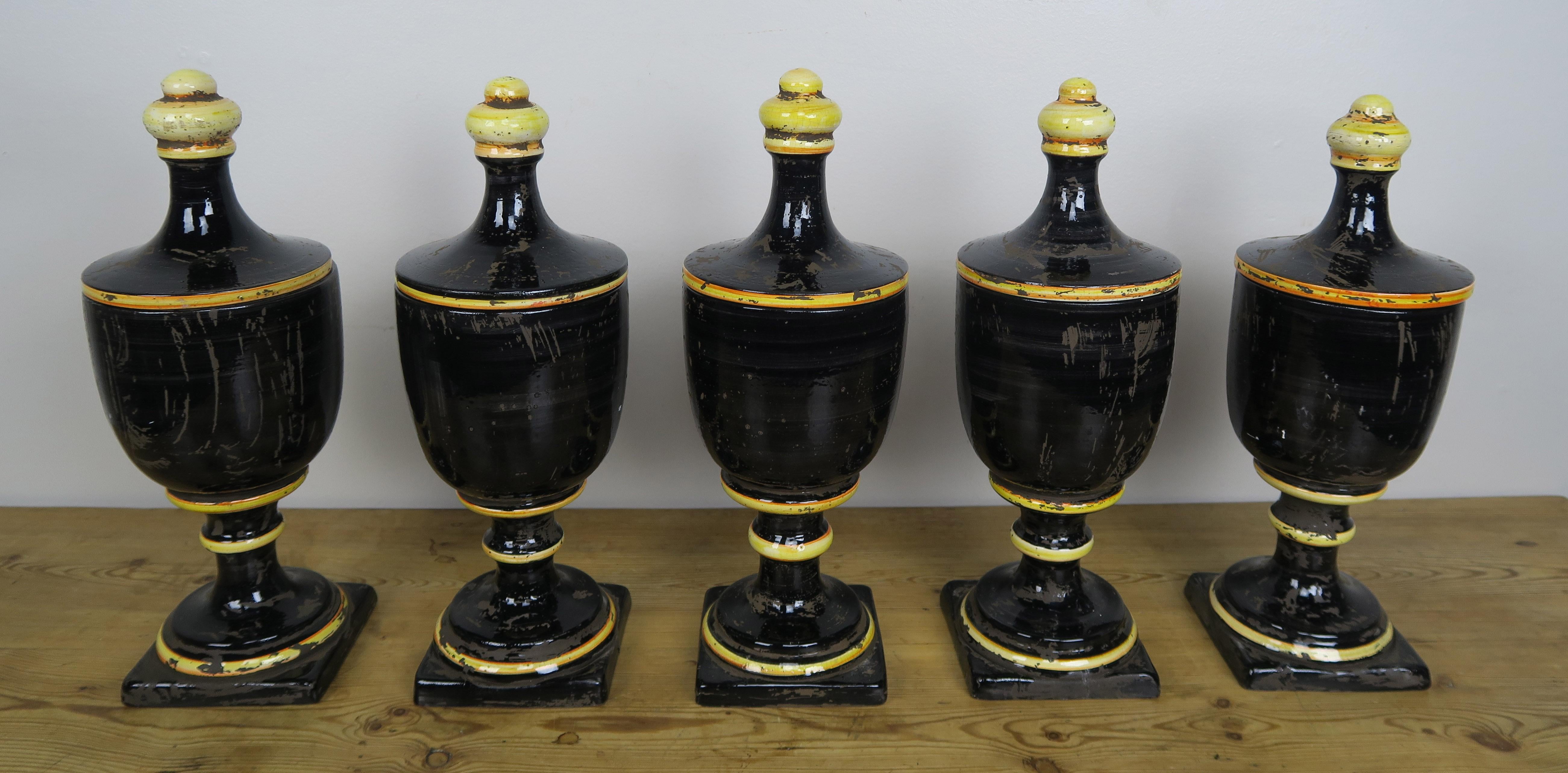 Black Ceramic Italian Pharmacy Jars-Set of Five 4