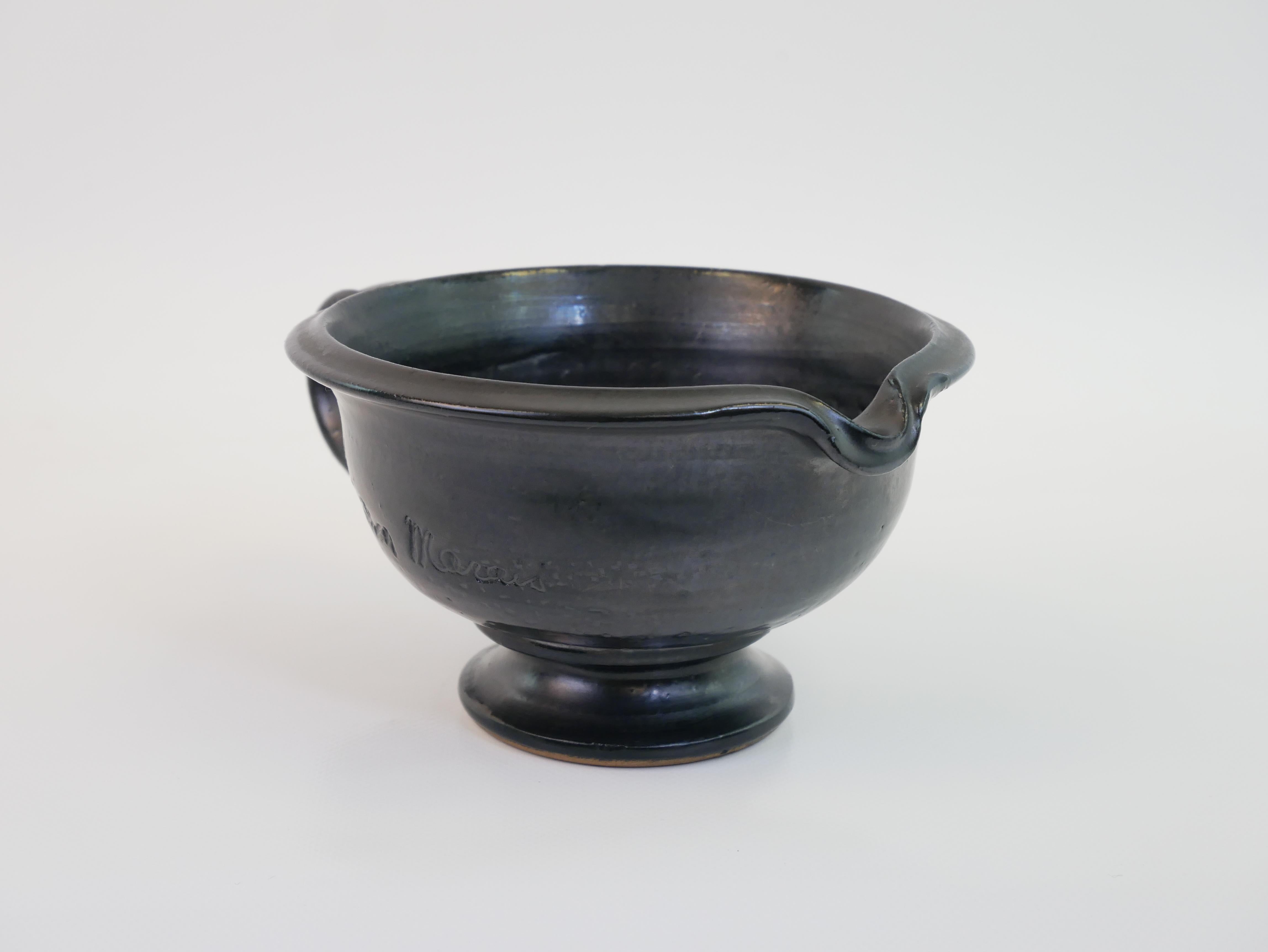 Mid-Century Modern Black ceramic jug by Jean Marais, Vallauris circa 1950 For Sale