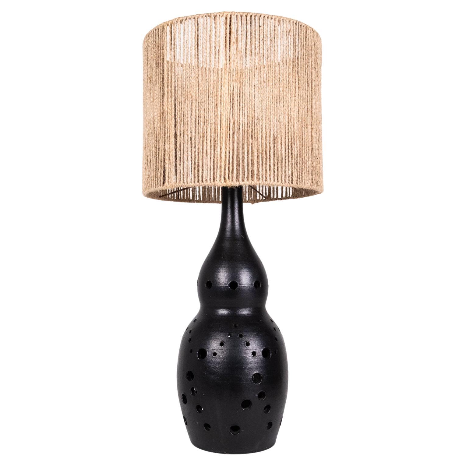 Black ceramic lamp in the style of Georges Pelletier, France, 1970s
