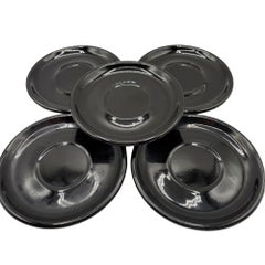 Black Ceramic Mid Century 34 Piece Dinner Plate, Cup & Tea Set