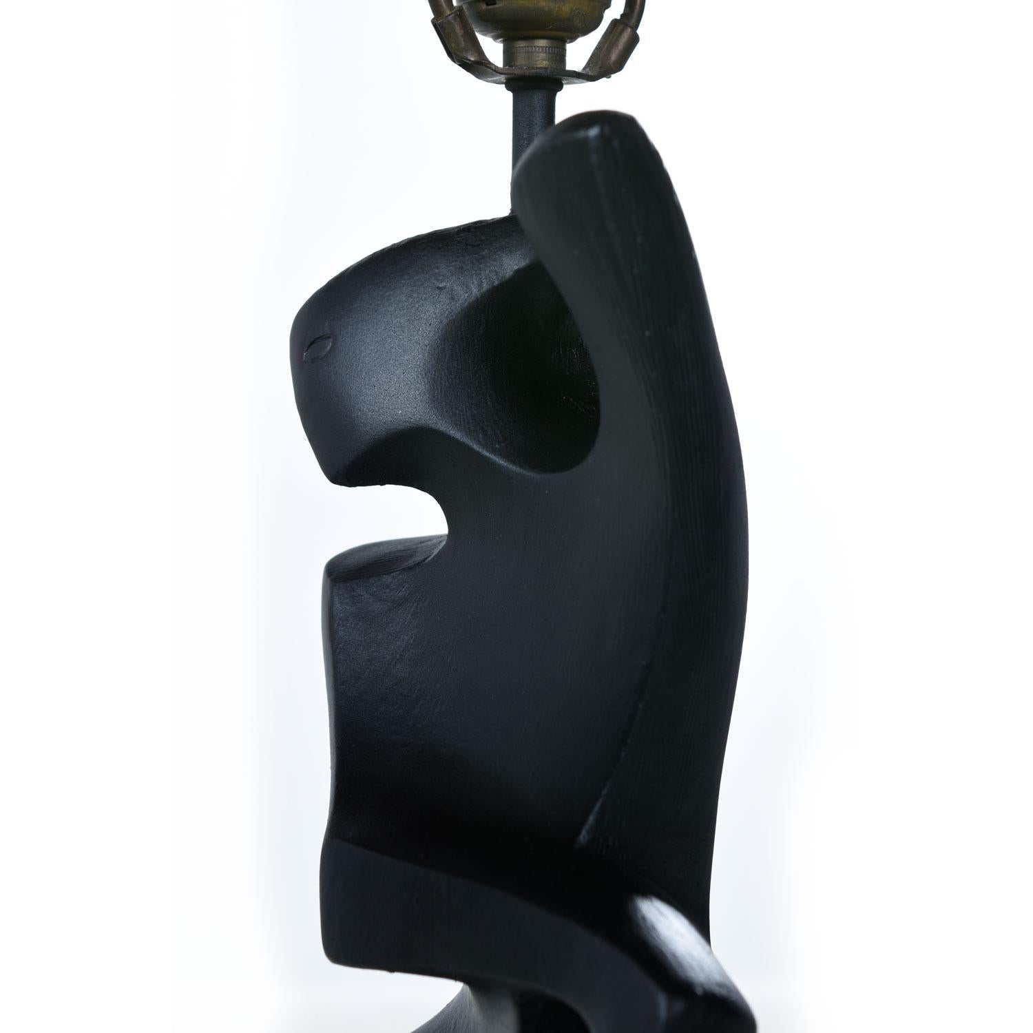 Black Ceramic Modern Cubist Figural Male and Female Table Lamps by RIMA, NY In Excellent Condition In Chattanooga, TN