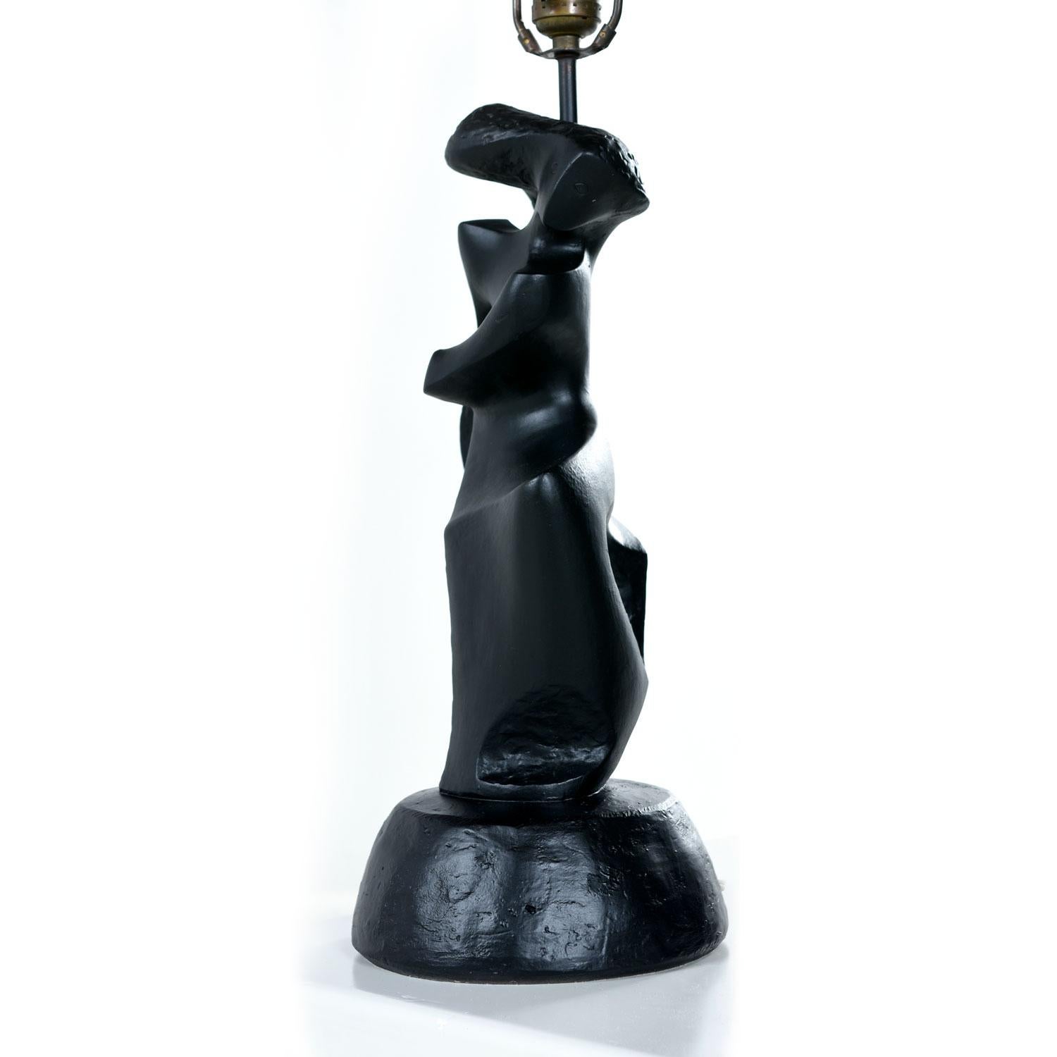 Mid-20th Century Black Ceramic Modern Cubist Figural Male and Female Table Lamps by RIMA, NY