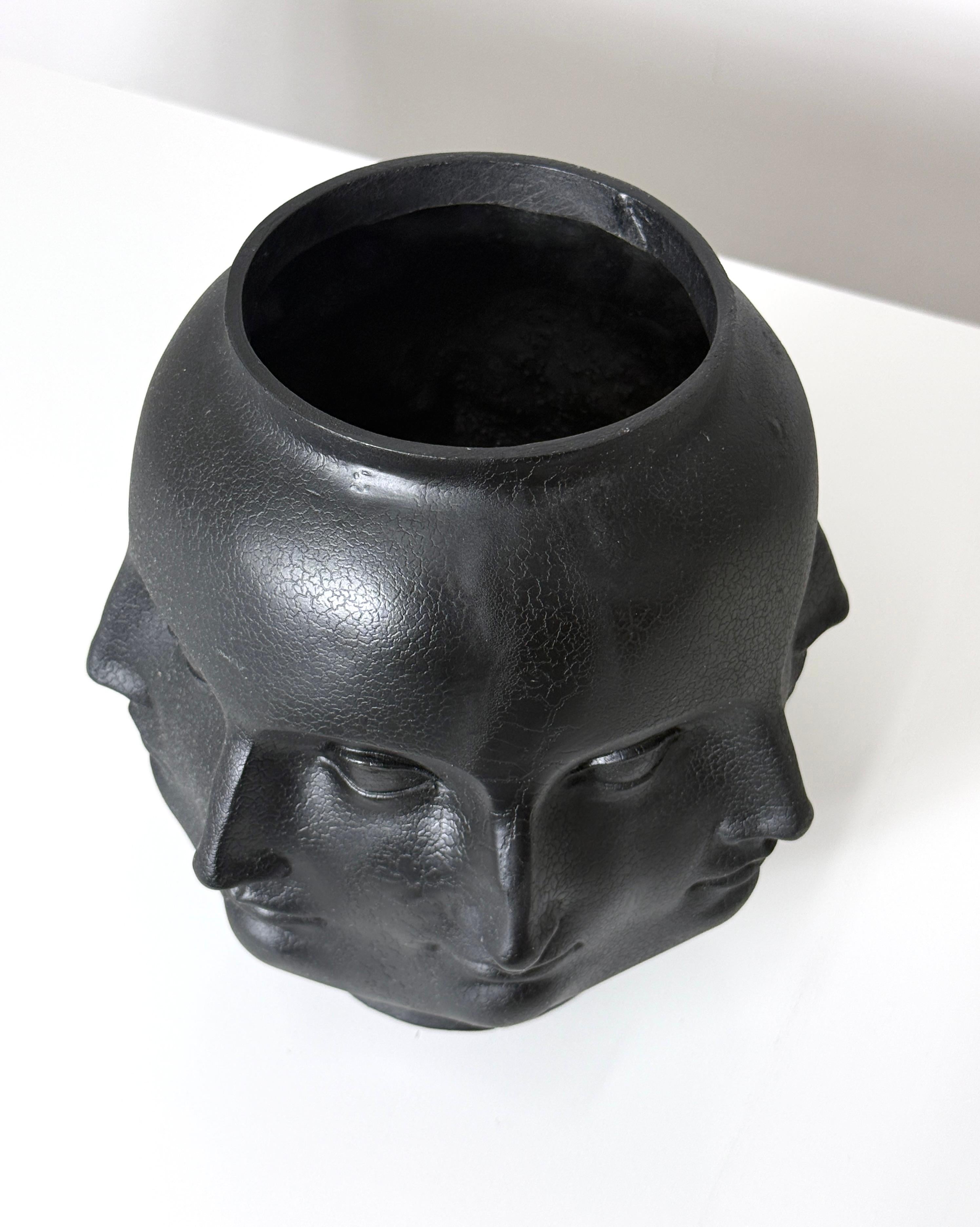 Black Ceramic Perpetual Face Vase in the Style of Piero Fornasetti by TMS 2005 For Sale 4