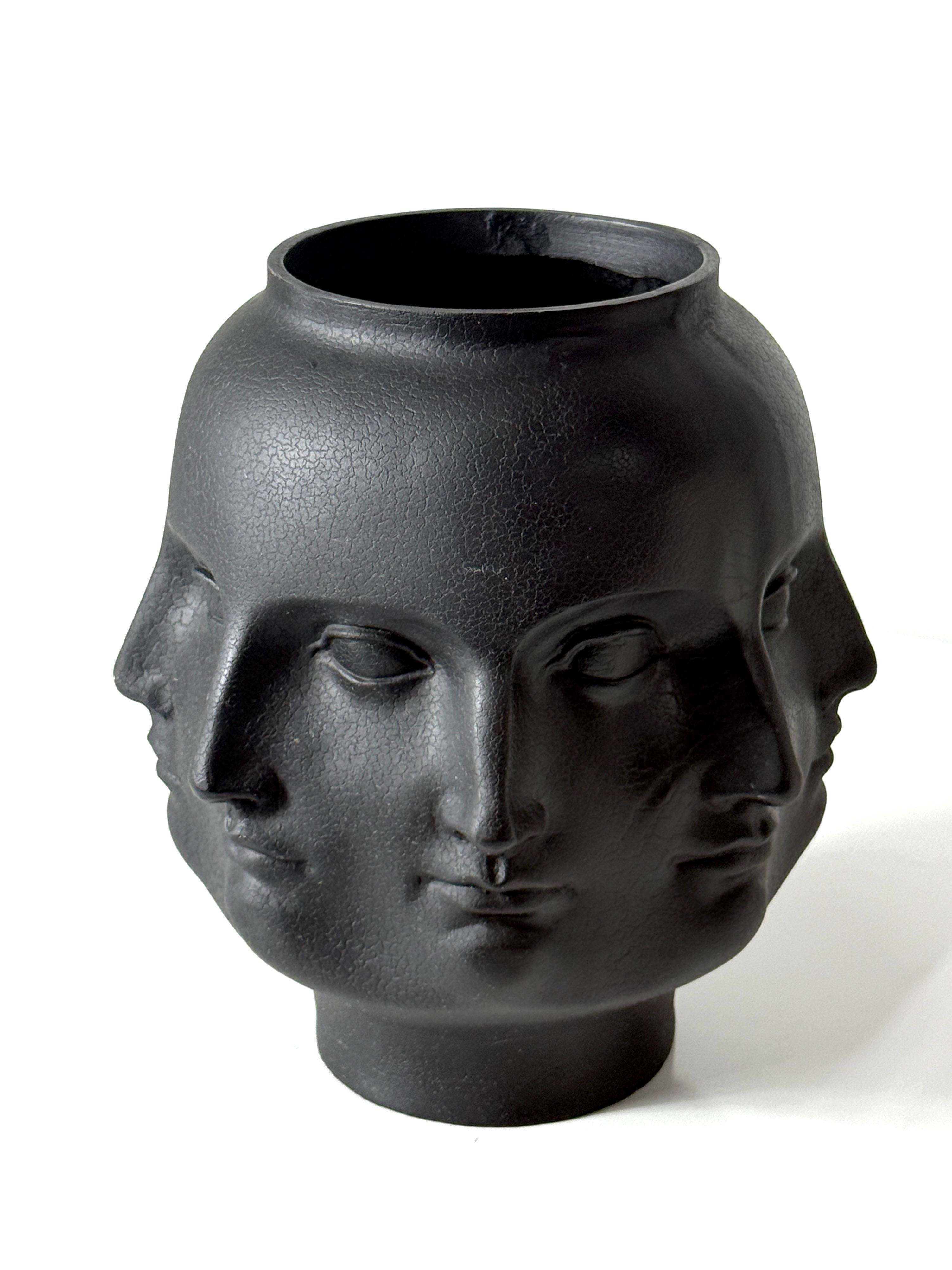 Post-Modern Black Ceramic Perpetual Face Vase in the Style of Piero Fornasetti by TMS 2005 For Sale