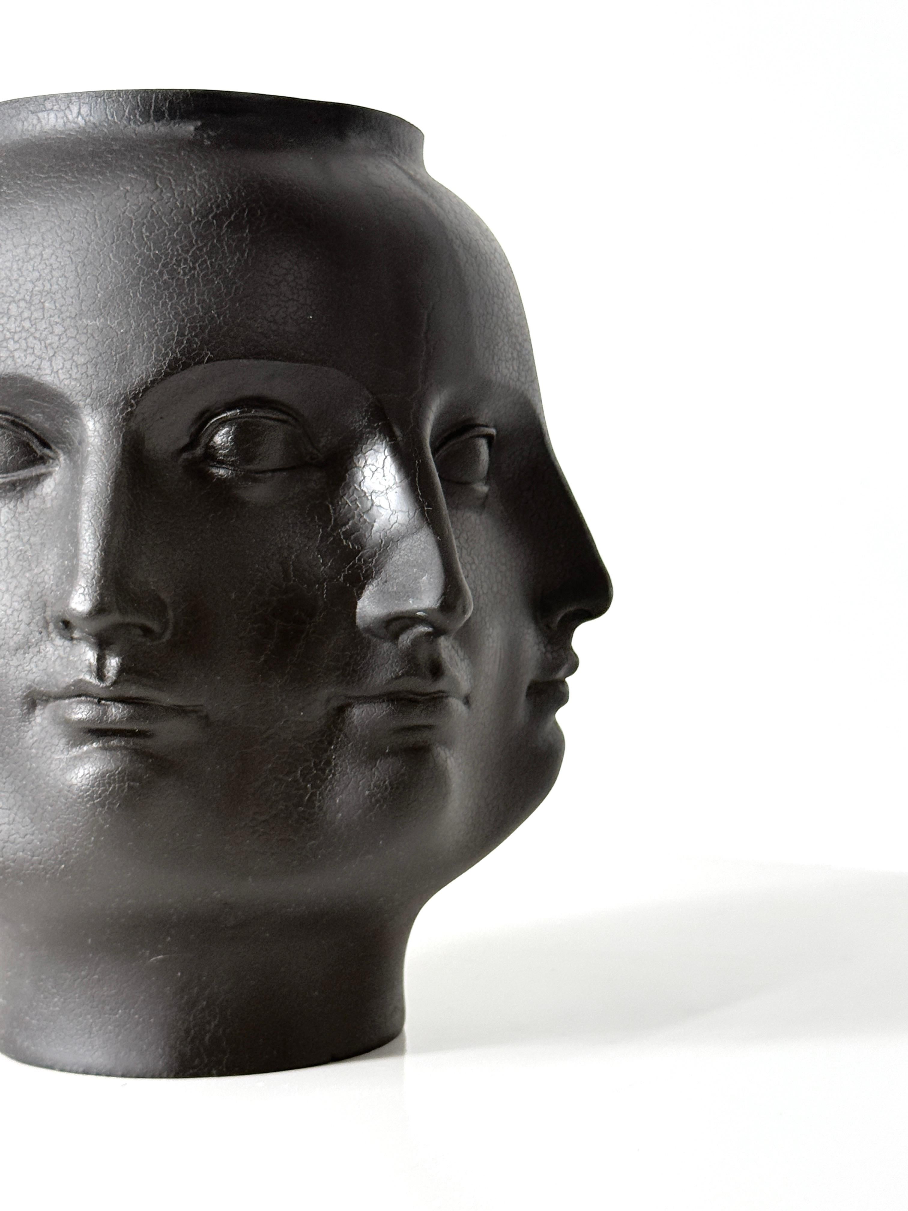 American Black Ceramic Perpetual Face Vase in the Style of Piero Fornasetti by TMS 2005 For Sale