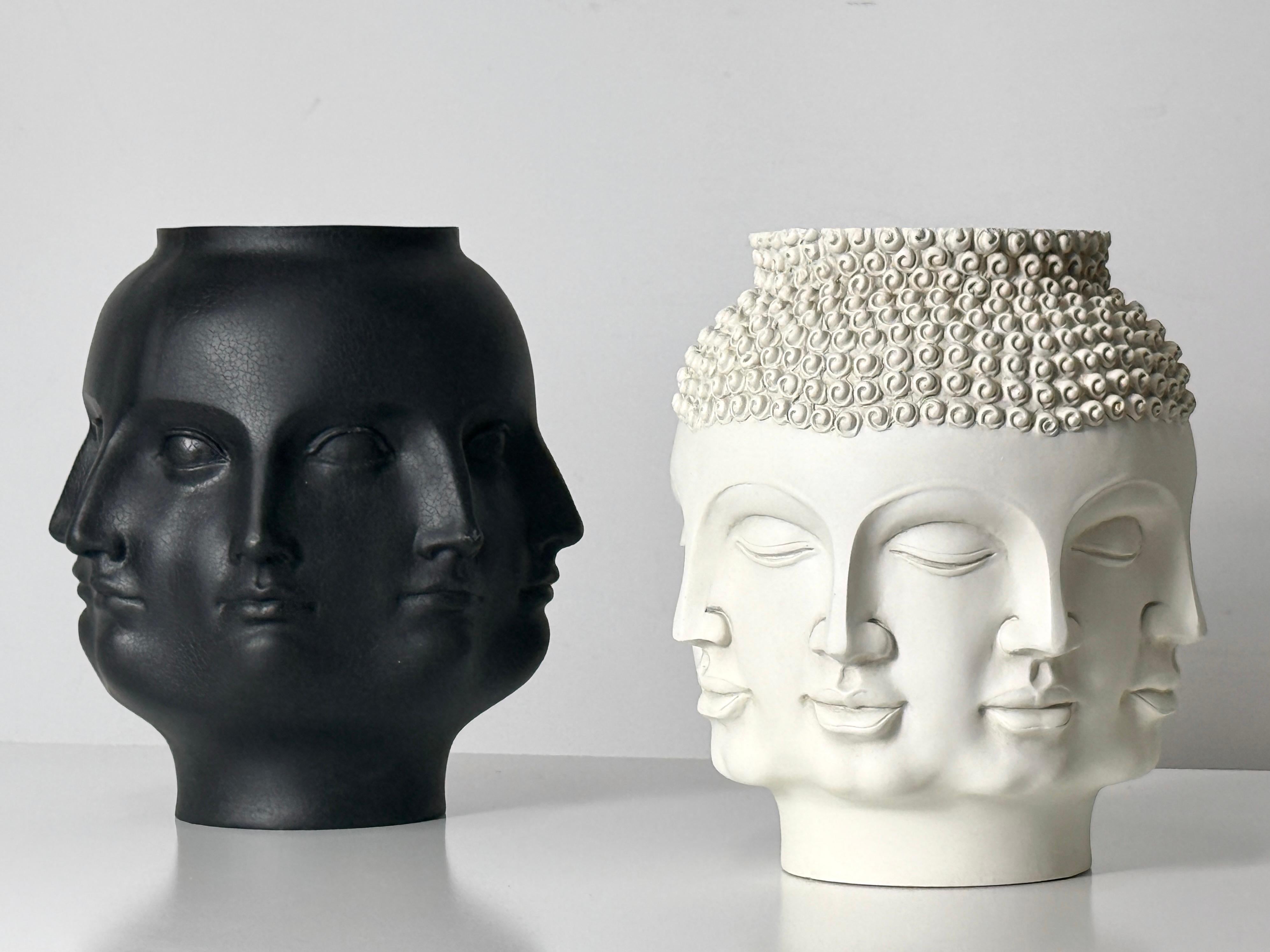 Black Ceramic Perpetual Face Vase in the Style of Piero Fornasetti by TMS 2005 In Good Condition For Sale In Troy, MI