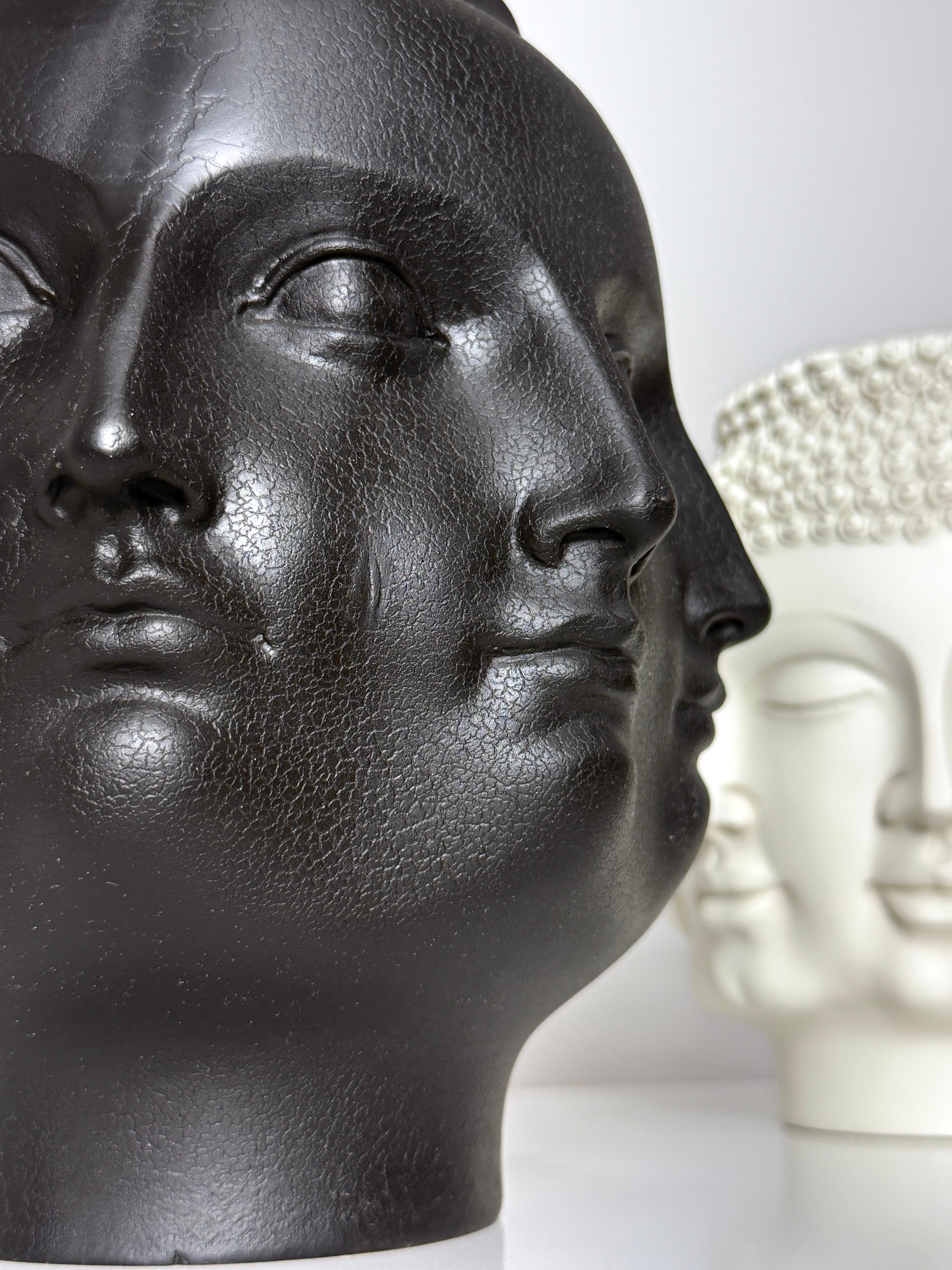 Contemporary Black Ceramic Perpetual Face Vase in the Style of Piero Fornasetti by TMS 2005 For Sale