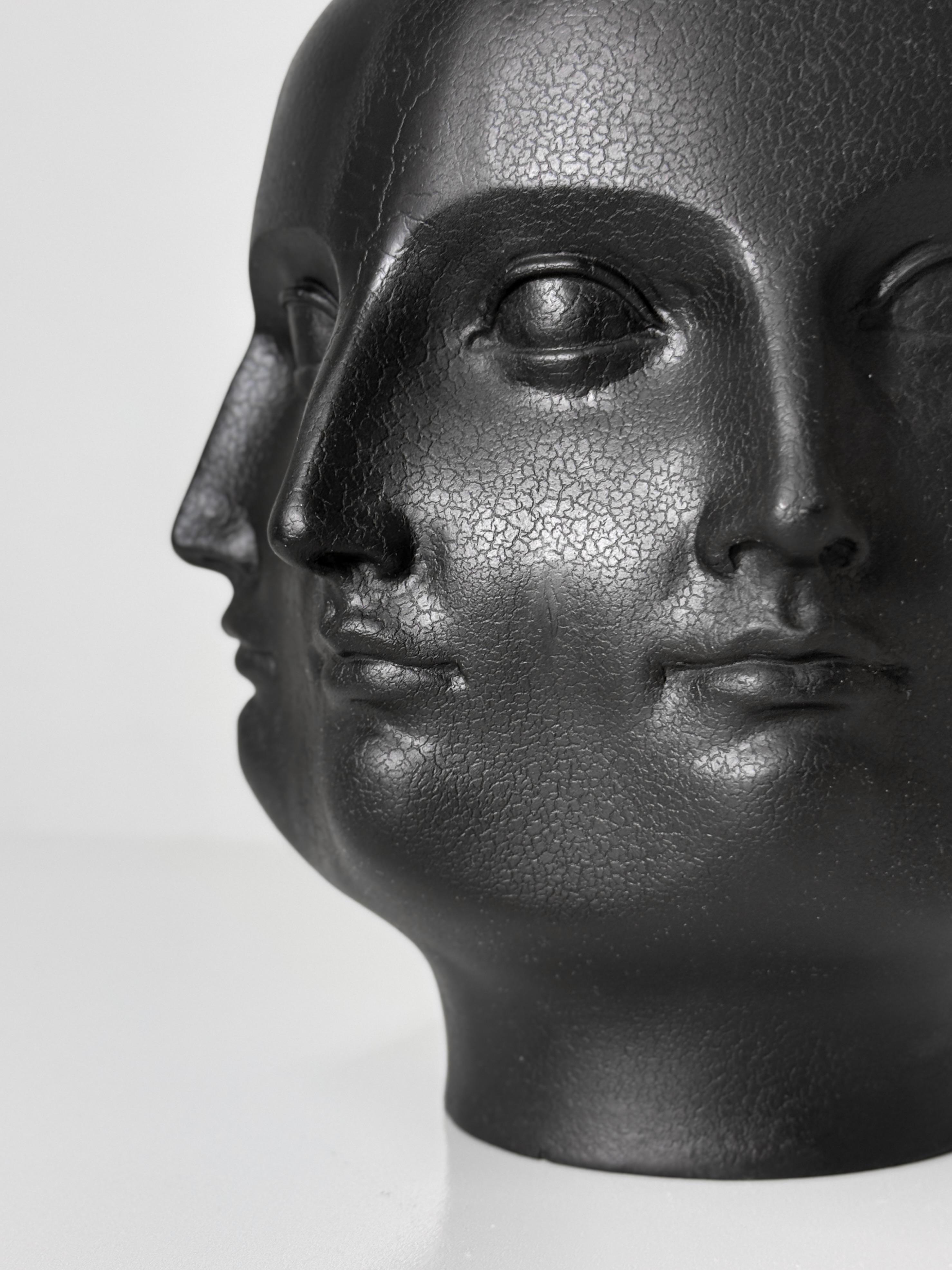 Black Ceramic Perpetual Face Vase in the Style of Piero Fornasetti by TMS 2005 For Sale 1