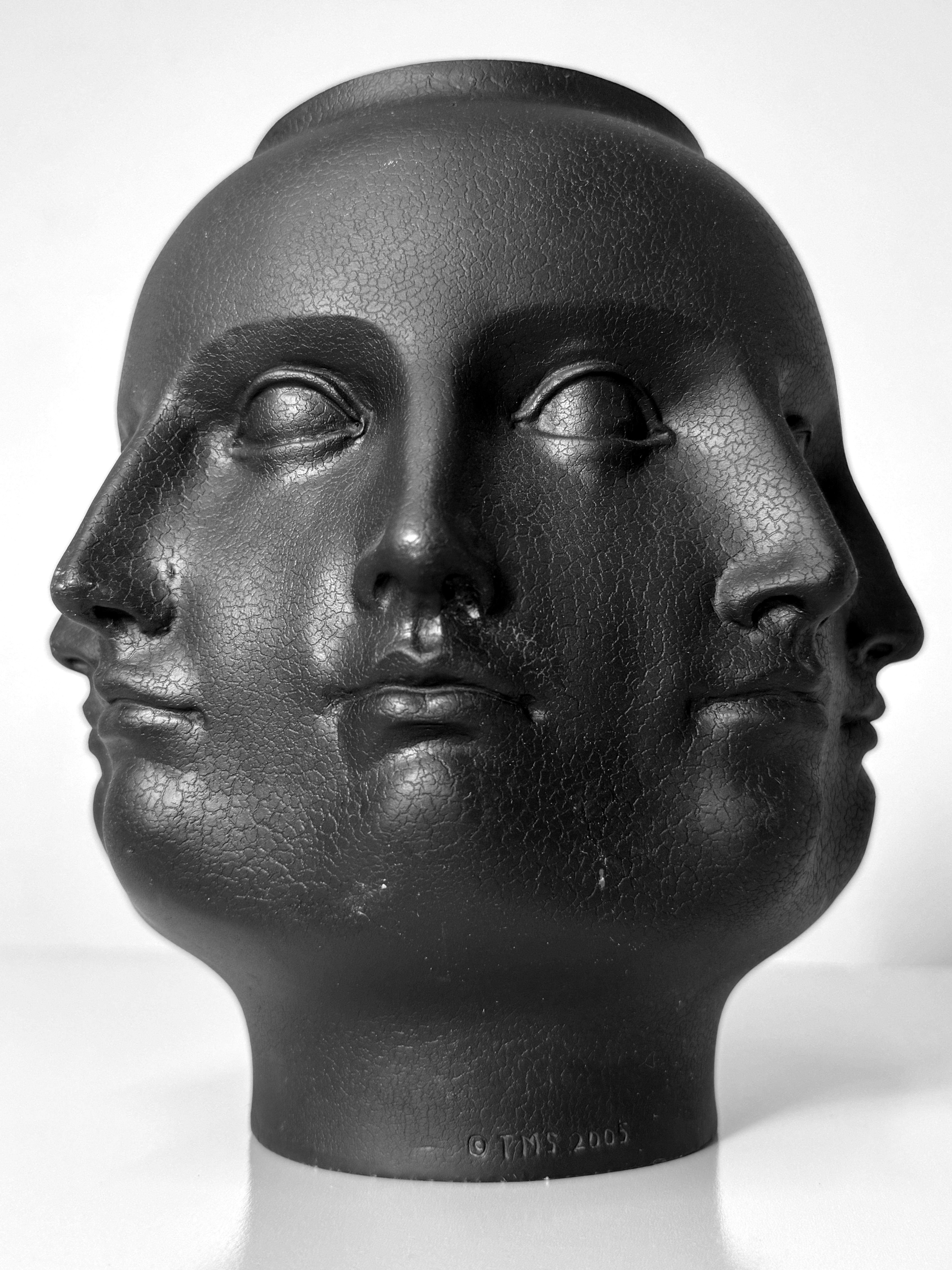 Black Ceramic Perpetual Face Vase in the Style of Piero Fornasetti by TMS 2005 For Sale 3
