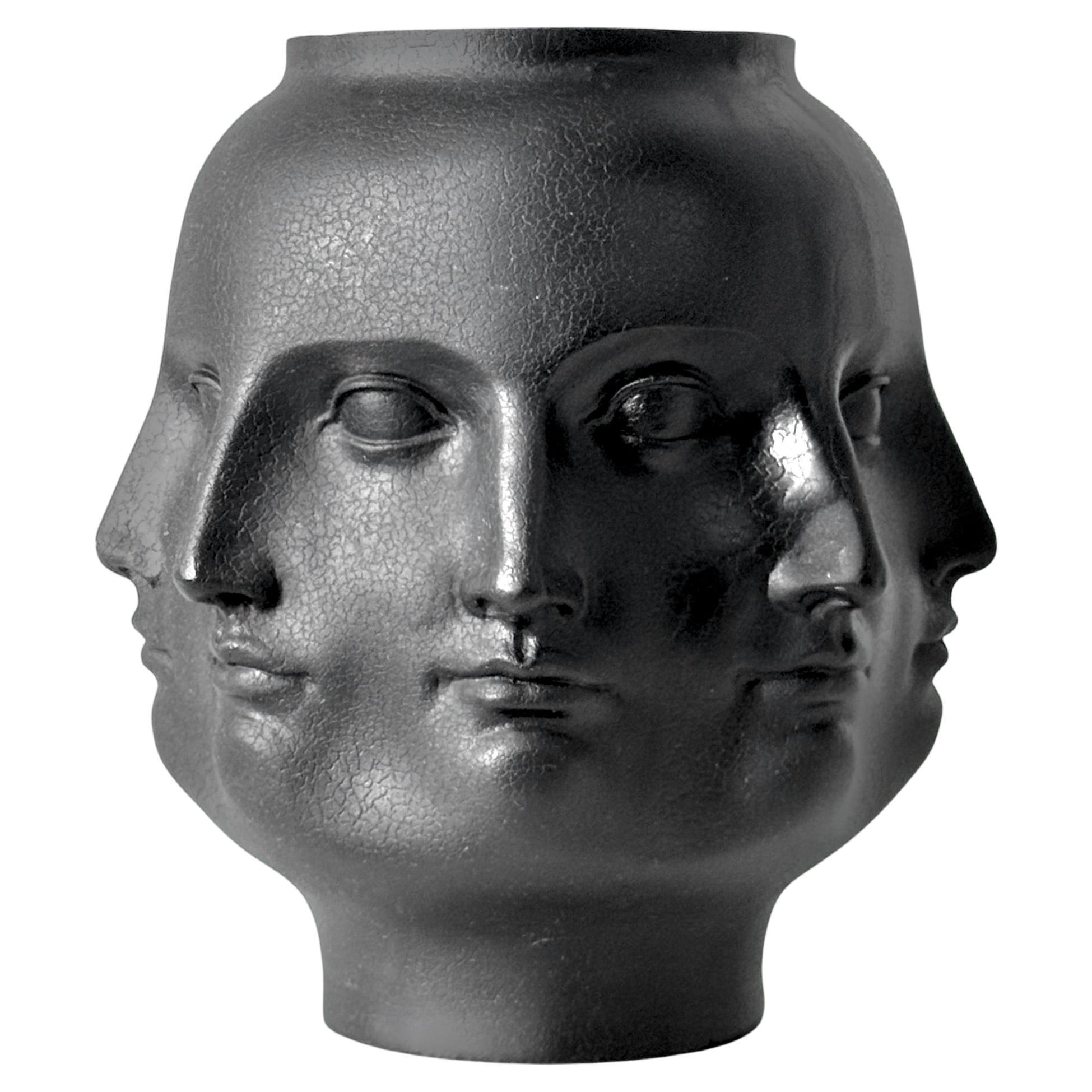 Black Ceramic Perpetual Face Vase in the Style of Piero Fornasetti by TMS 2005 For Sale