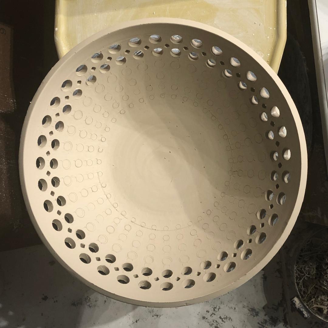 Contemporary Black Ceramic Pierced Centerpiece Bowl For Sale