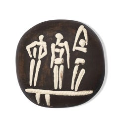 Pablo Picasso Black Ceramic Plate 'Trois Personnages Sur Tremplin'