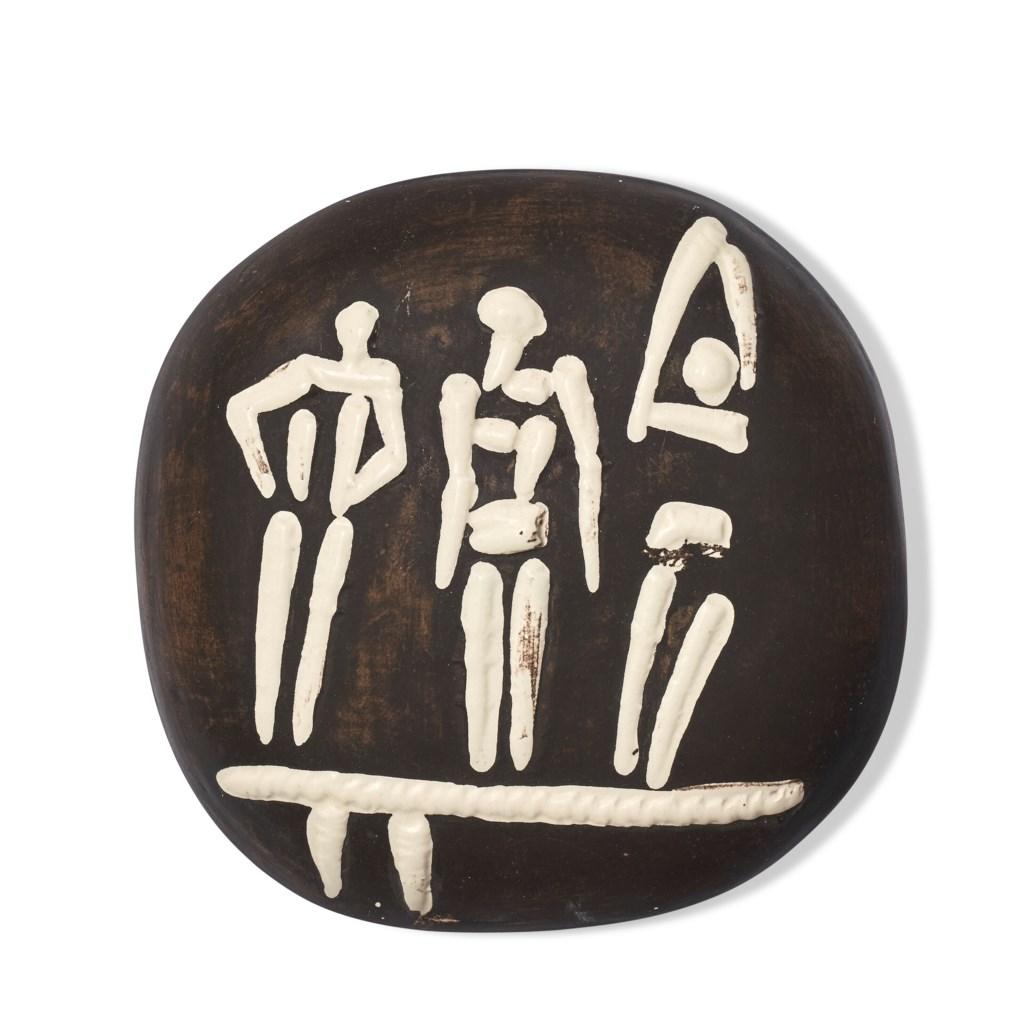 Unknown Pablo Picasso Black Ceramic Plate 'Trois Personnages Sur Tremplin'  For Sale