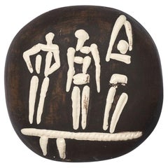 Black Ceramic Plate 'Trois Personnages Sur Tremplin' by Pablo Picasso