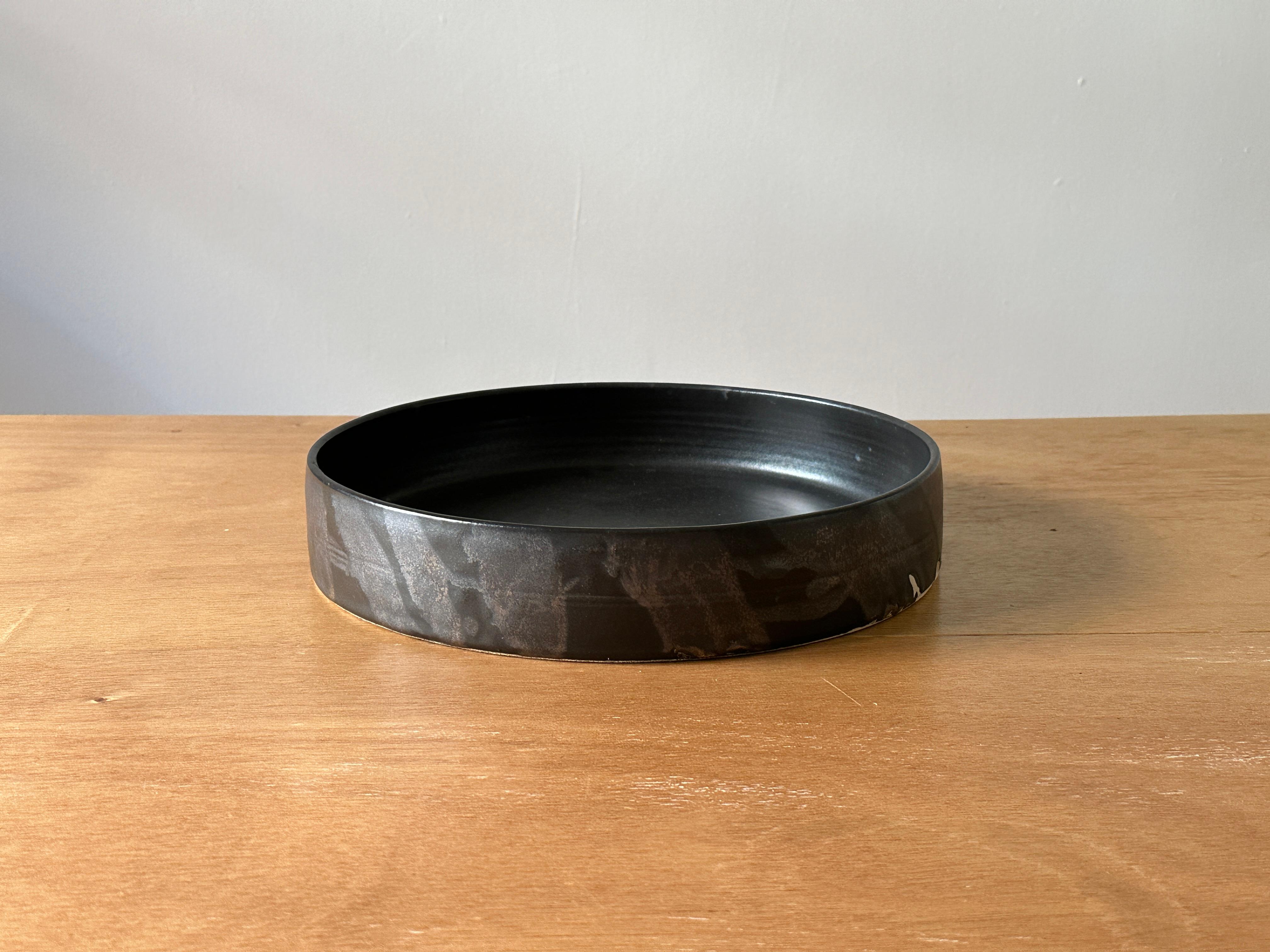 Glazed Black Ceramic Platter For Sale