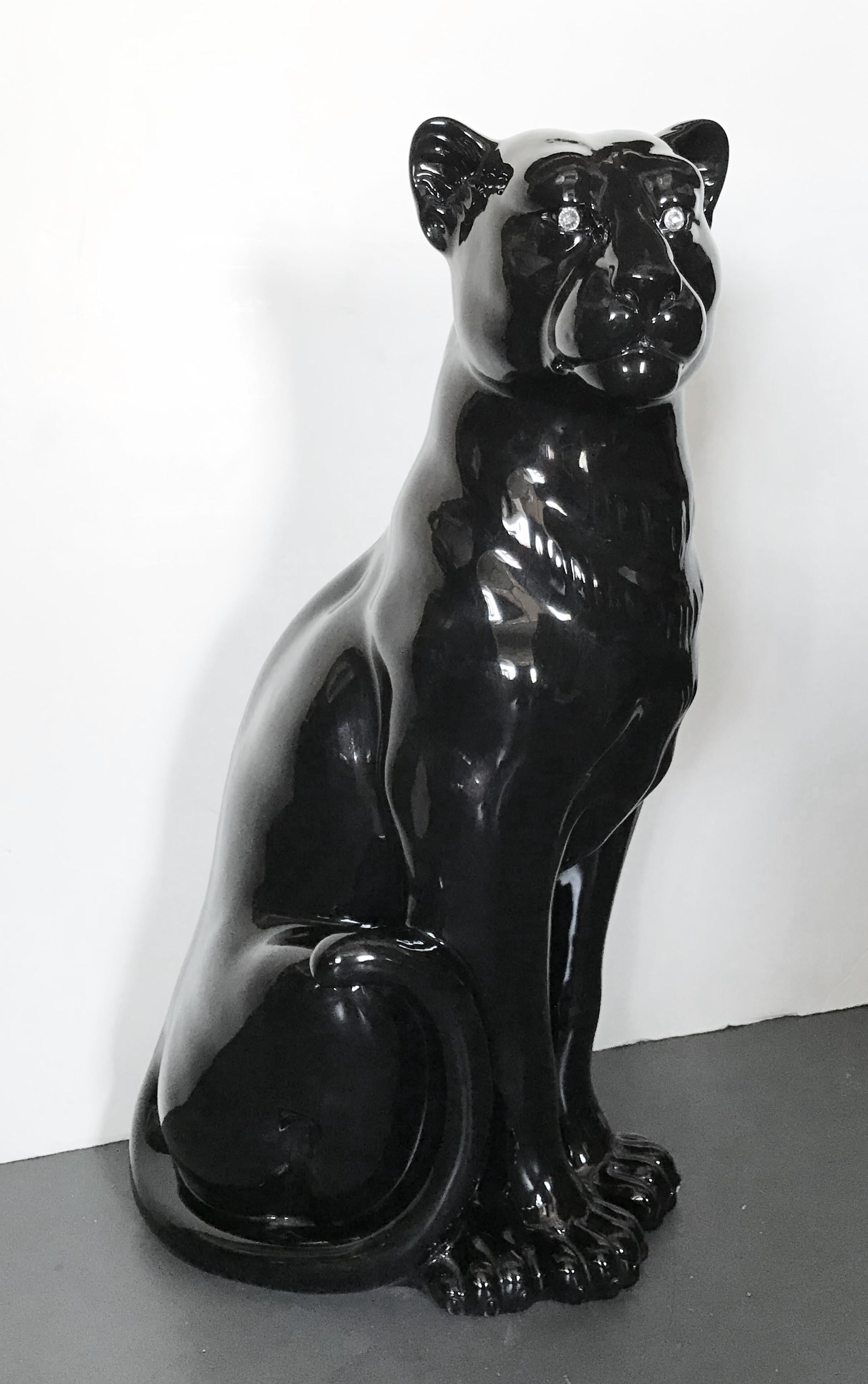 Italian black ceramic decorative puma sculpture with Swarovski crystal eyes by Fabio Ltd / Made in Italy
Measures: Height 34 inches, diameter 18 inches
1 available in stock in Palm Springs on FINAL CLEARANCE SALE for $899 !
Order reference #: