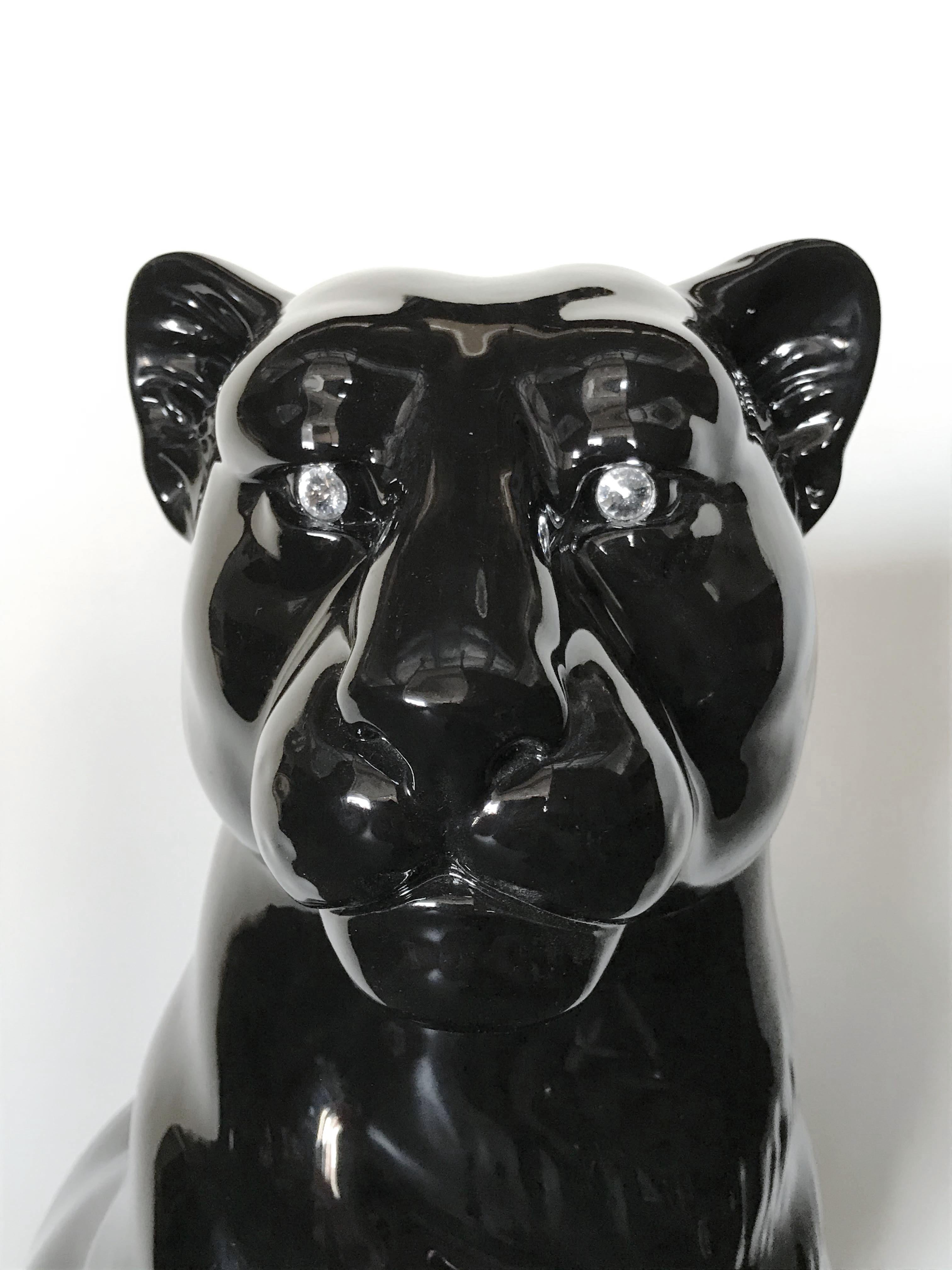 Modern Black Ceramic Puma Sculpture by Fabio Ltd FINAL CLEARANCE SALE