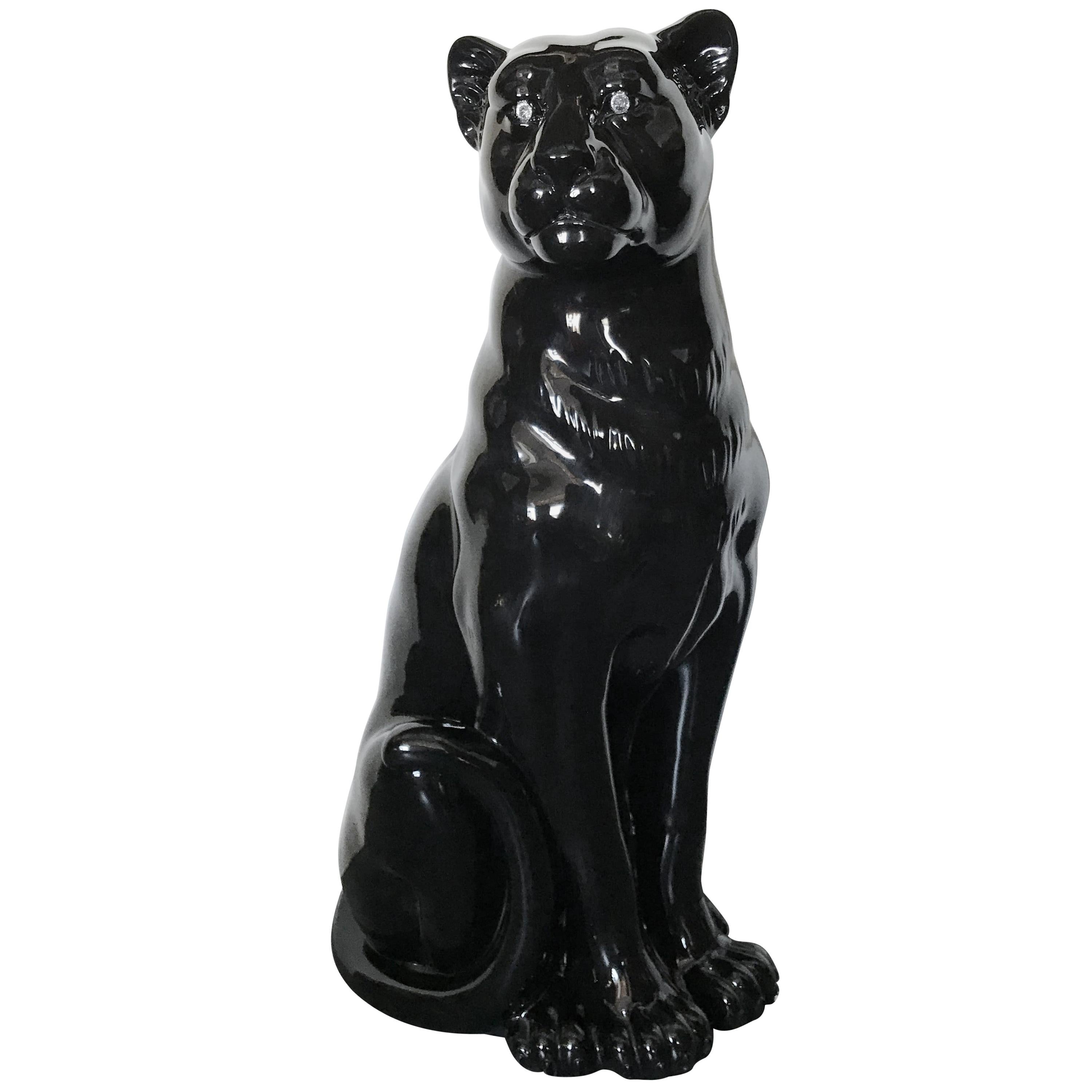 Black Ceramic Puma Sculpture by Fabio Ltd FINAL CLEARANCE SALE