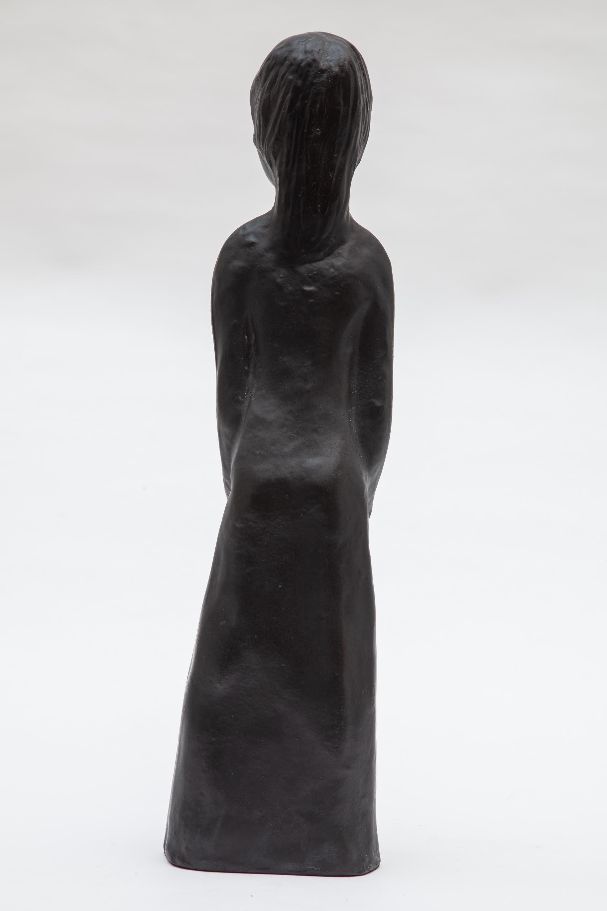 Belge Sculpture en céramique noire de mère et d'enfant par Elie Van Damme, Belgique en vente