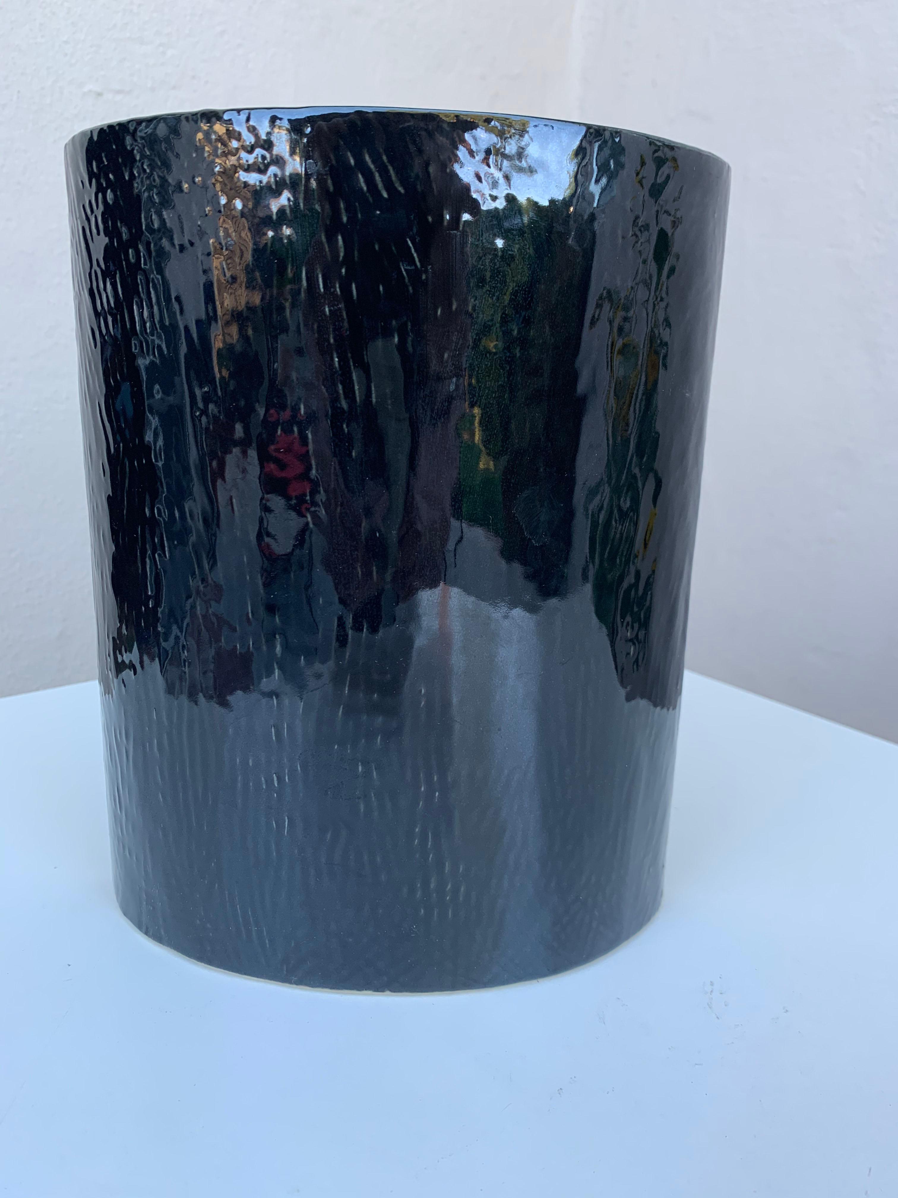 Fired Black Ceramic Sculpture or Ikebana Vase For Sale