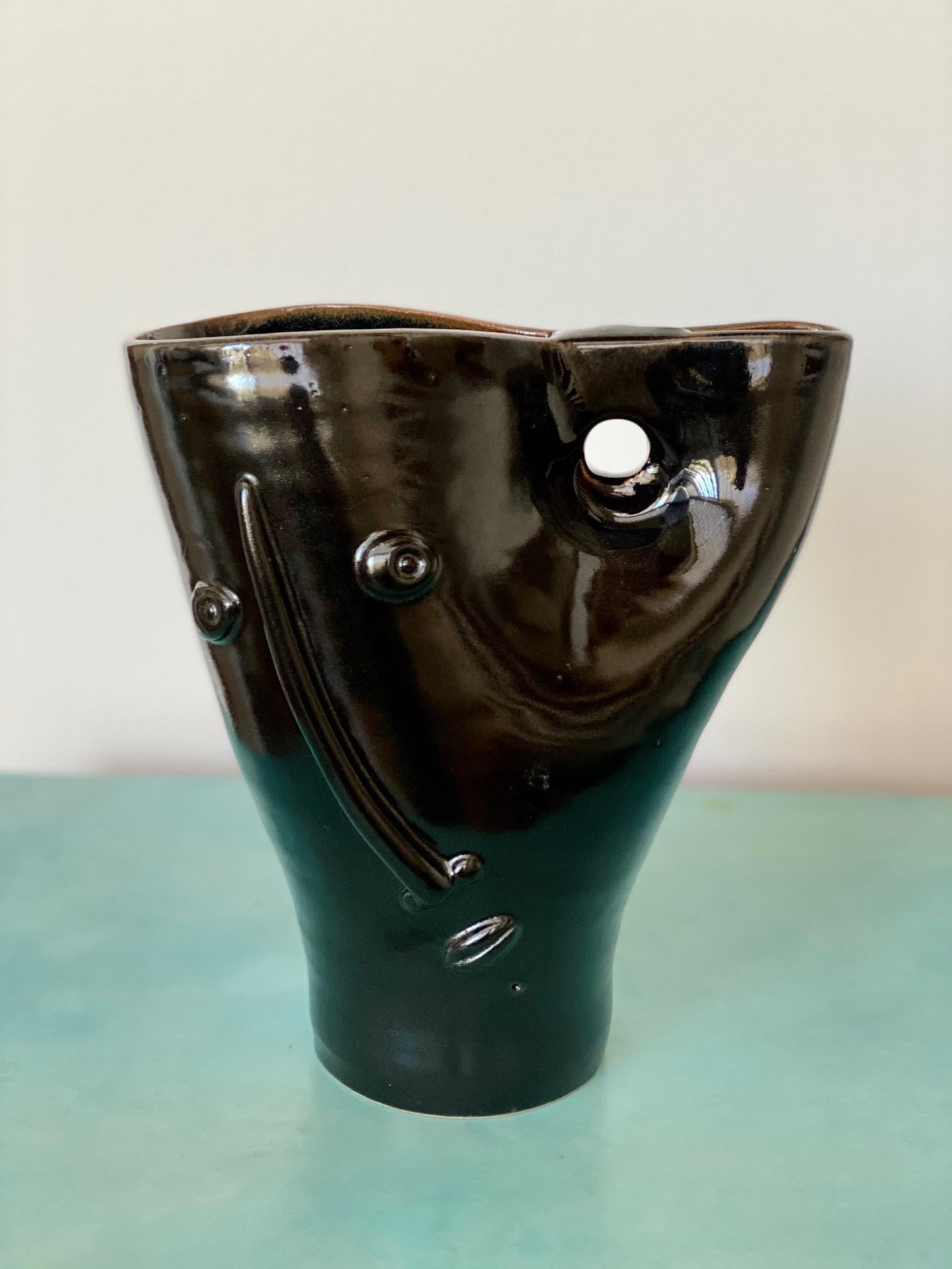 Contemporary Black Ceramic Sculpture Vase 