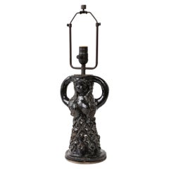 Lampada da tavolo in ceramica smaltata a forma di donna di Paul Pouchol, 1945 ca.