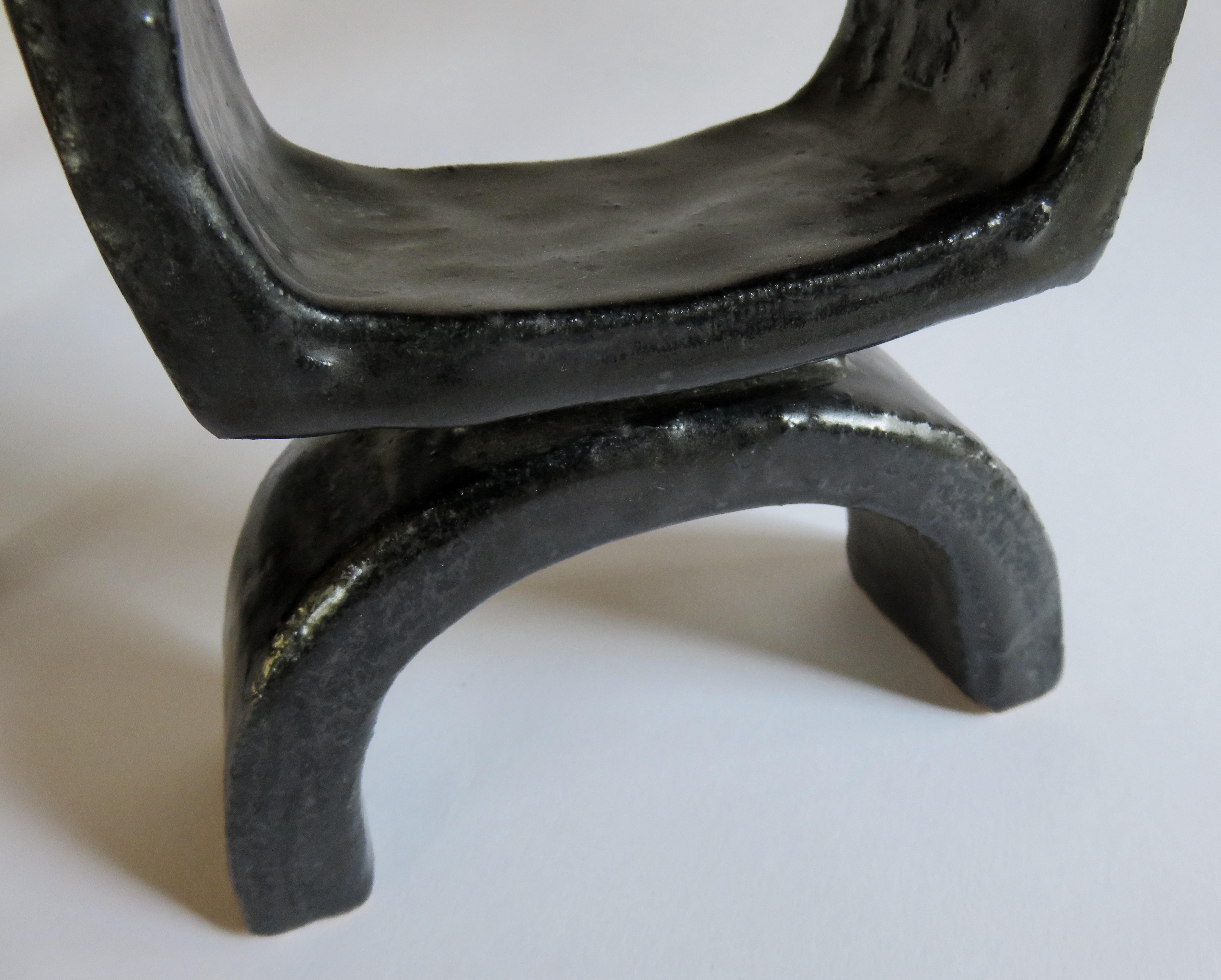 Black Ceramic TOTEM Trio, 3 Hand Built Sculptures, Rings on Arc'd Legs For Sale 5