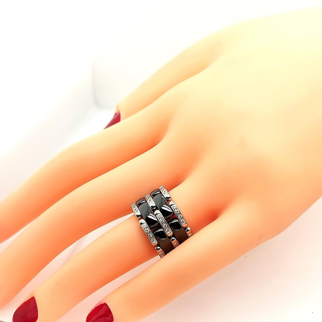 Black Ceramic Ultra Chanel Ring Set with 0.50 Carat Diamonds 3