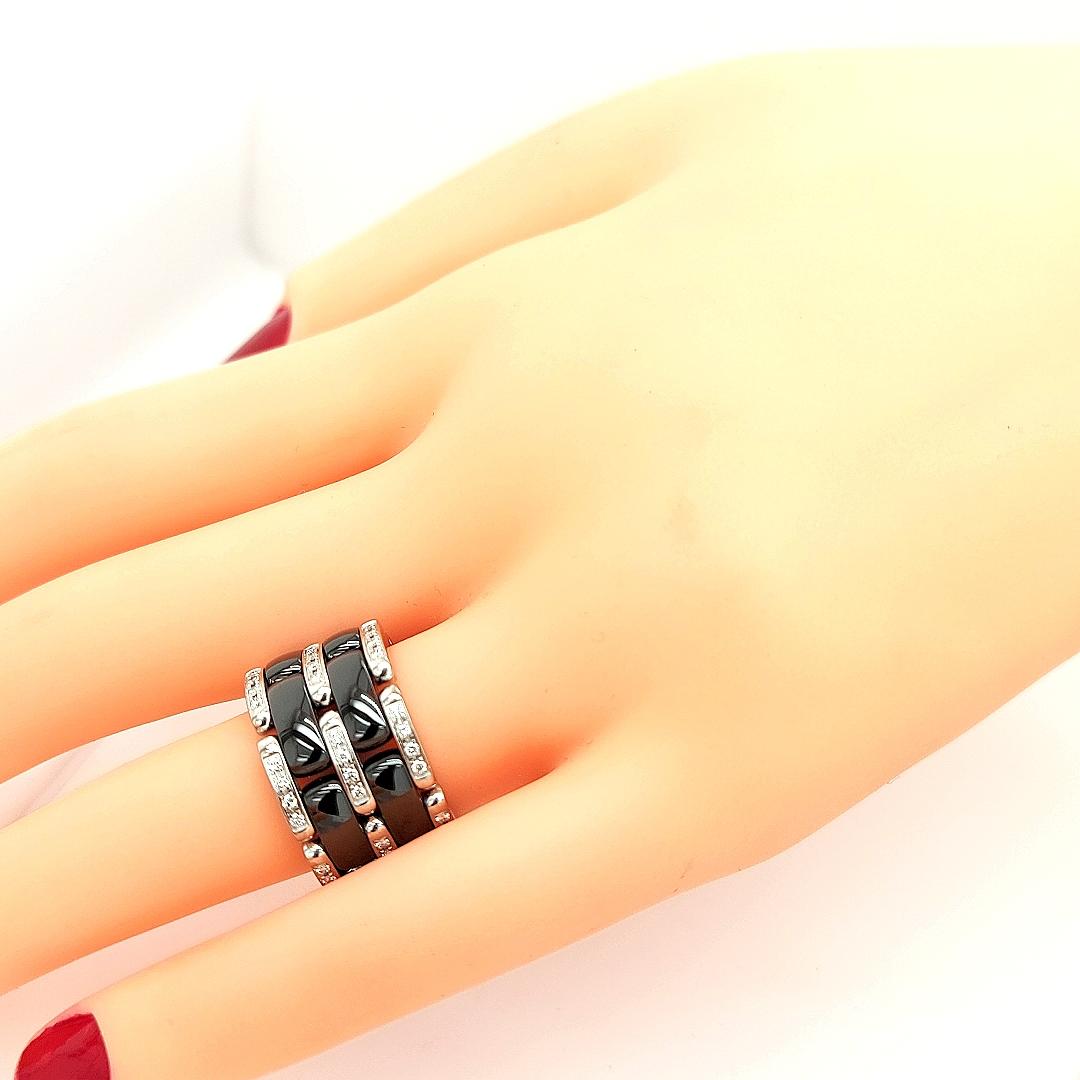 Black Ceramic Ultra Chanel Ring Set with 0.50 Carat Diamonds 4