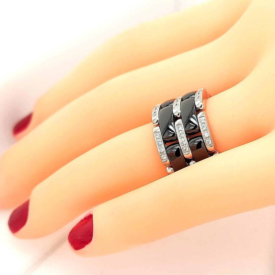Black Ceramic Ultra Chanel Ring Set with 0.50 Carat Diamonds 5