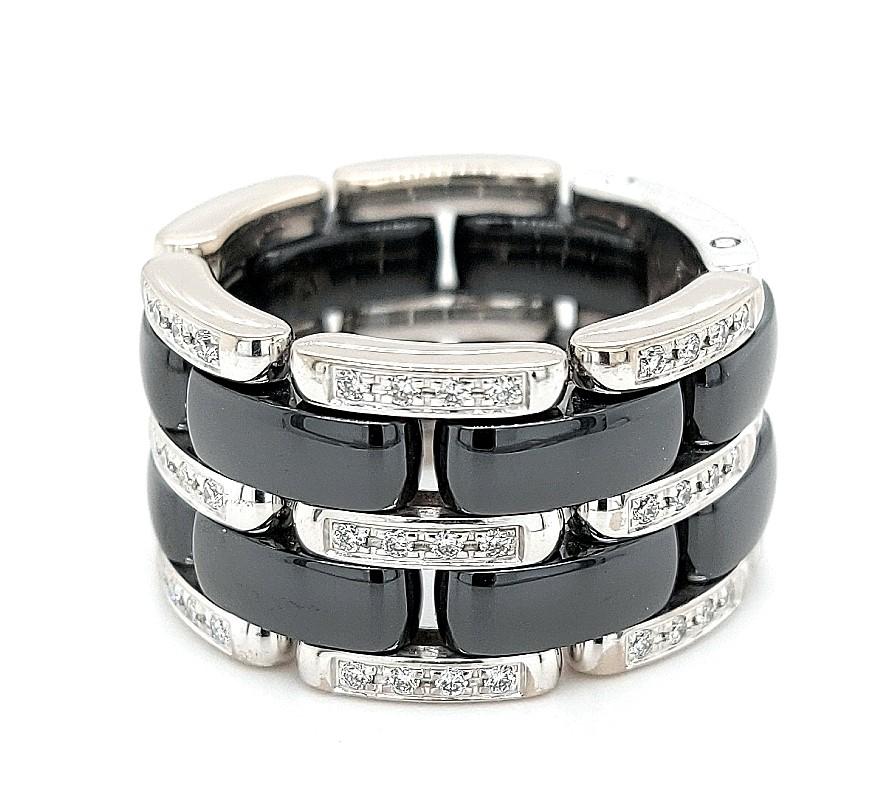 Brilliant Cut Black Ceramic Ultra Chanel Ring Set with 0.50 Carat Diamonds