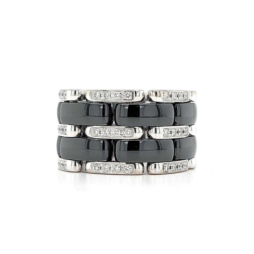 Women's or Men's Black Ceramic Ultra Chanel Ring Set with 0.50 Carat Diamonds