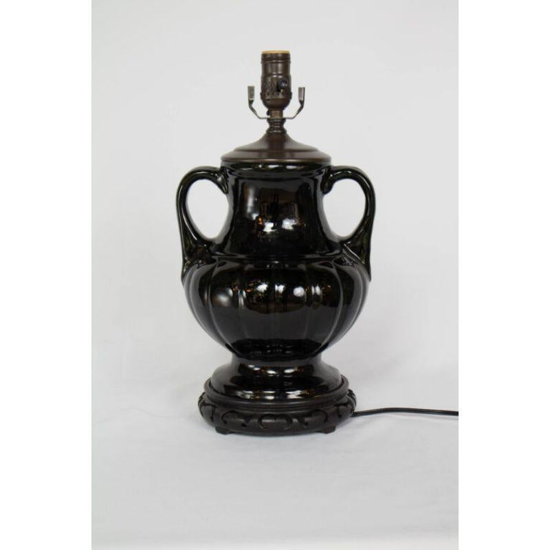 Black Ceramic Urn Table Lamp In Excellent Condition For Sale In Canton, MA