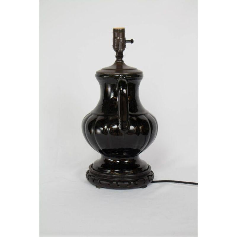 20th Century Black Ceramic Urn Table Lamp For Sale