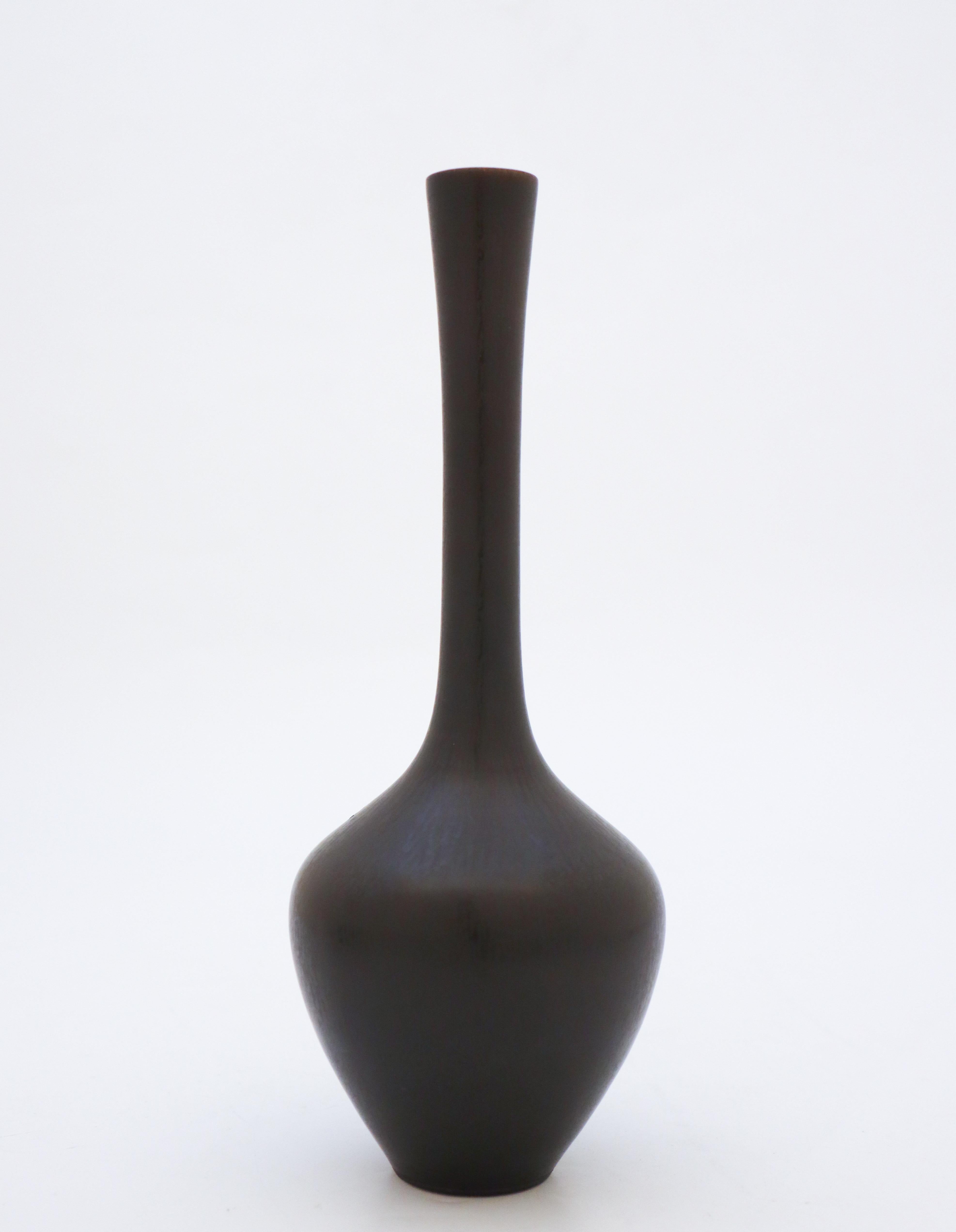 Scandinavian Modern Black Ceramic Vase, Berndt Friberg, Gustavsberg 1953, Mid Century Vintage