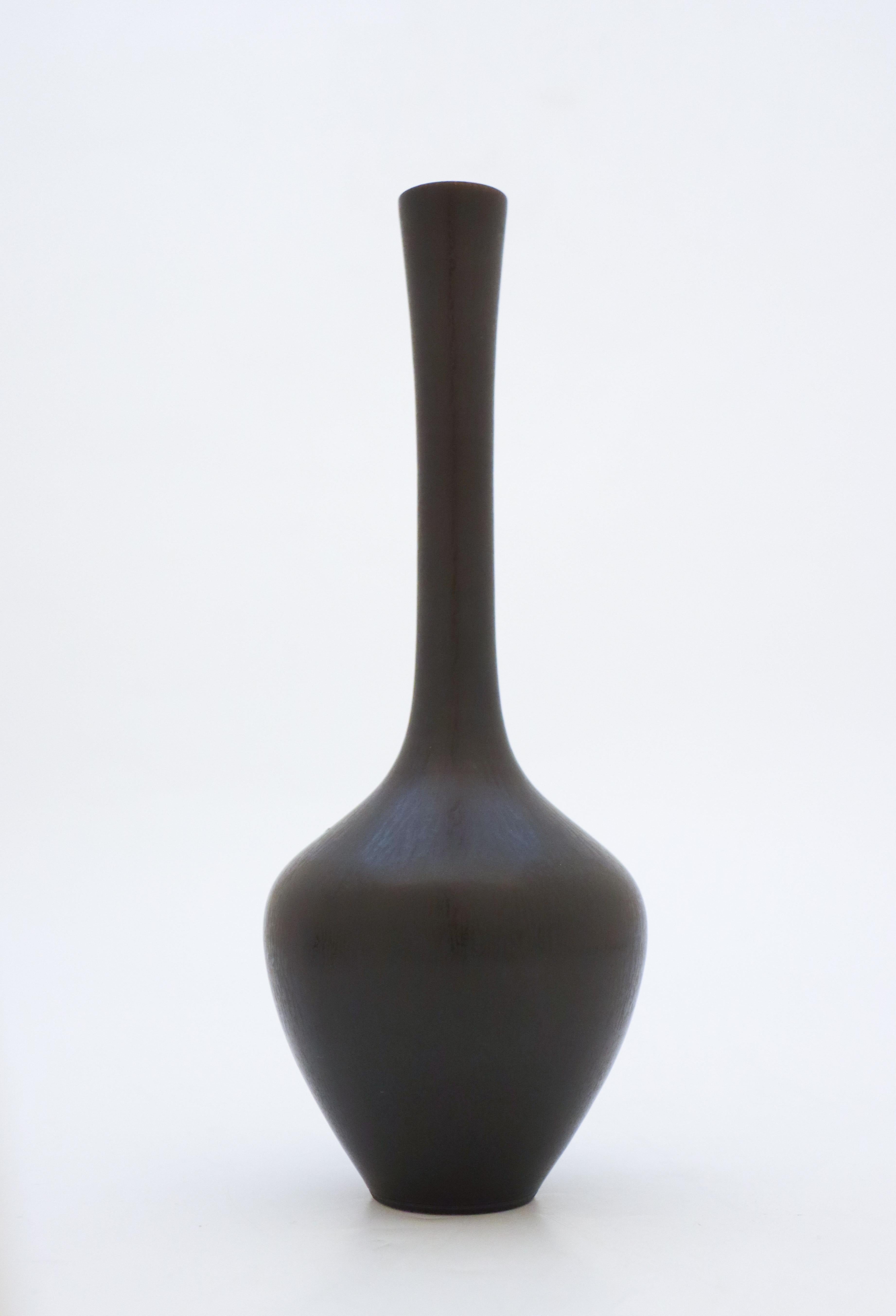 Swedish Black Ceramic Vase, Berndt Friberg, Gustavsberg 1953, Mid Century Vintage