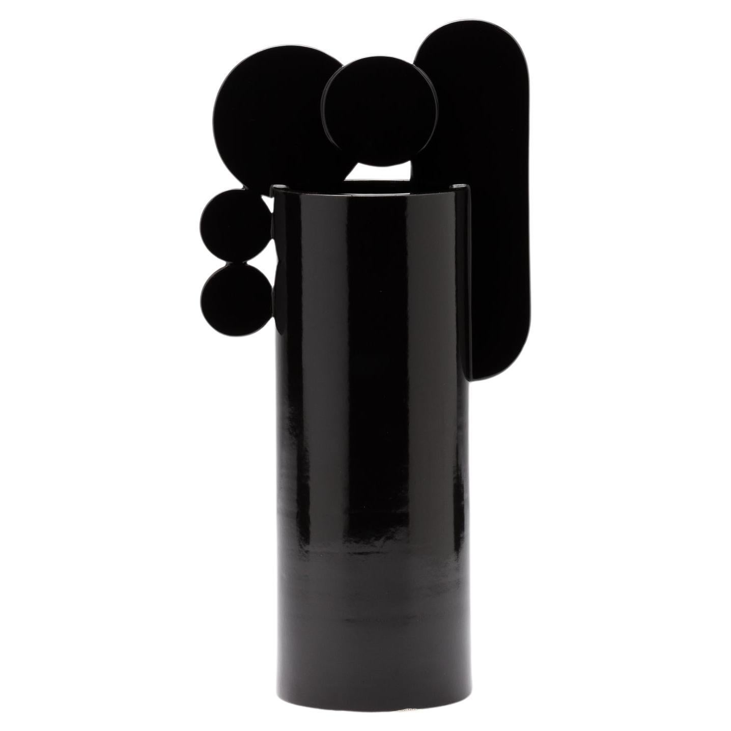 Black Ceramic Vase Handcrafted in Italy -Sardinia Black Bubble Family Collection For Sale