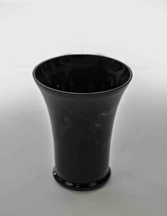 Black Ceramic Vase with Decorations, 1970s
